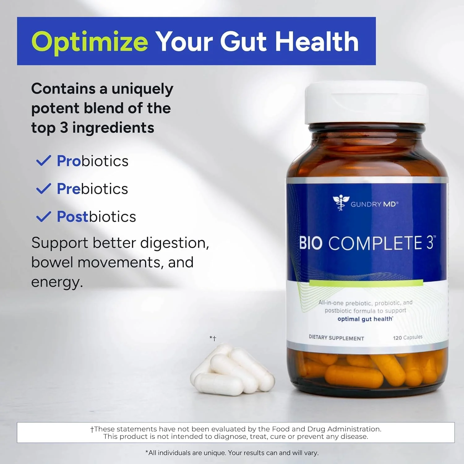 Gundry MD Bio Complete 3 — 3-in-1 Prebiotic, Probiotic, Postbiotic for Gut Health (90-Day Supply) - Image 10
