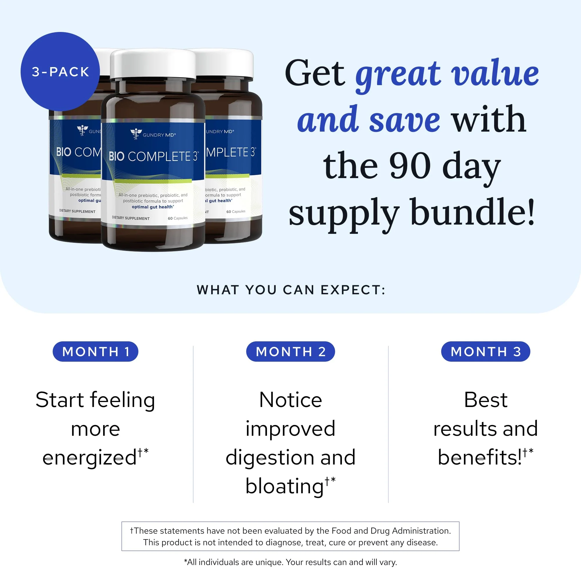 Gundry MD Bio Complete 3 — 3-in-1 Prebiotic, Probiotic, Postbiotic for Gut Health (90-Day Supply) - Image 9