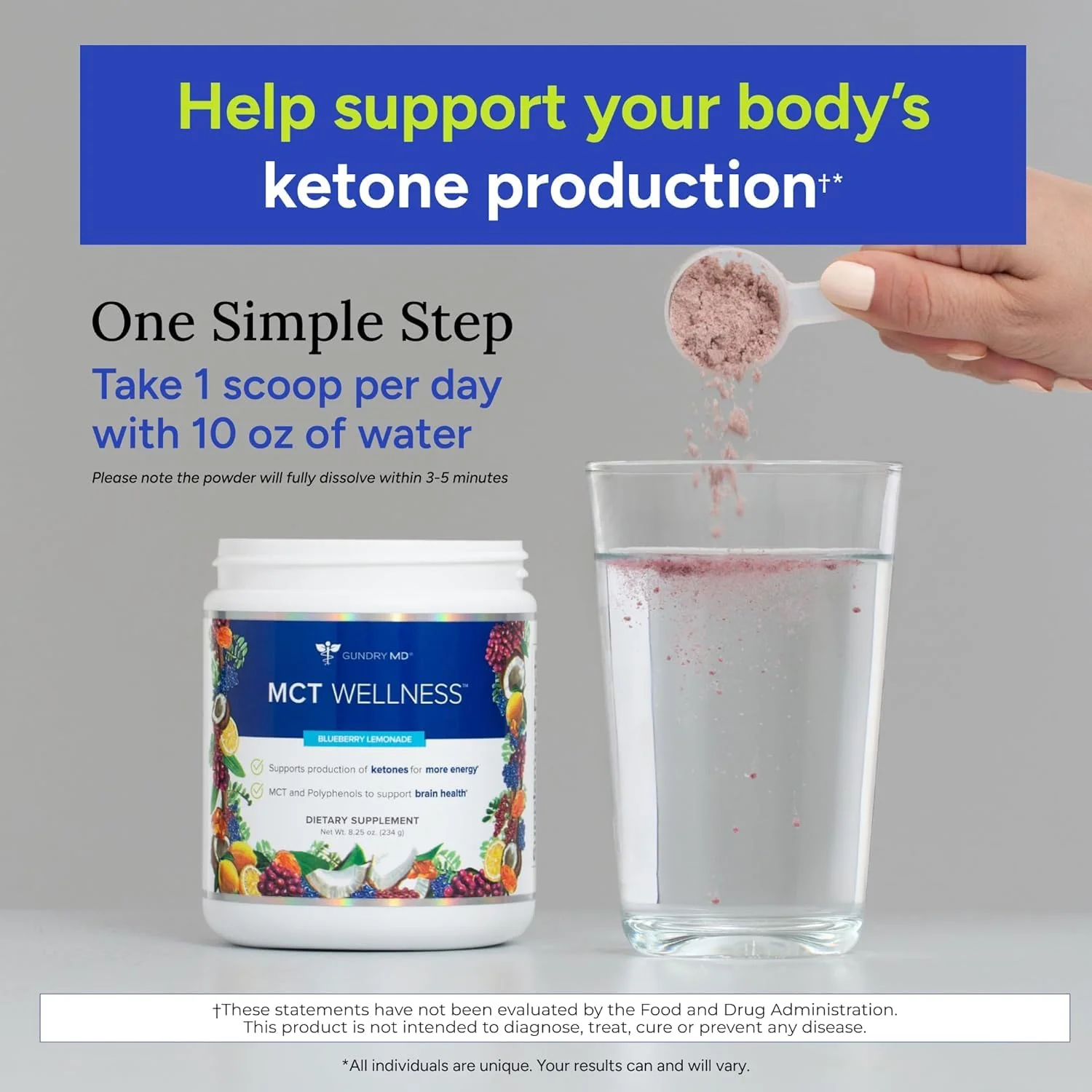 Gundry MD MCT Wellness Powder – Energy, Ketone Support & Brain Health | Keto Friendly, Sugar Free (90 Day Supply) – Blueberry Lemonade - Image 3