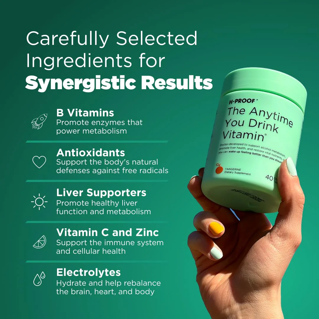 H-PROOF The Anytime You Drink Vitamin – Metabolism Support, Liver Health & Immunity with Electrolytes | 40 Chewable Tablets (Vegan, Tangerine) - Image 9
