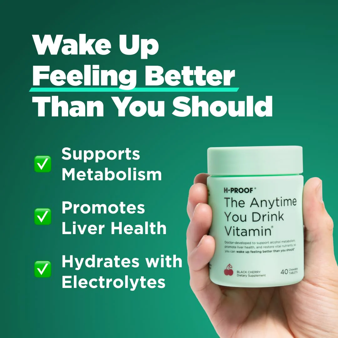 H-PROOF The Anytime You Drink Vitamin — Post-Drink Metabolism + Liver Health, Immunity Support, Vegan, 40 Chewables - Image 2