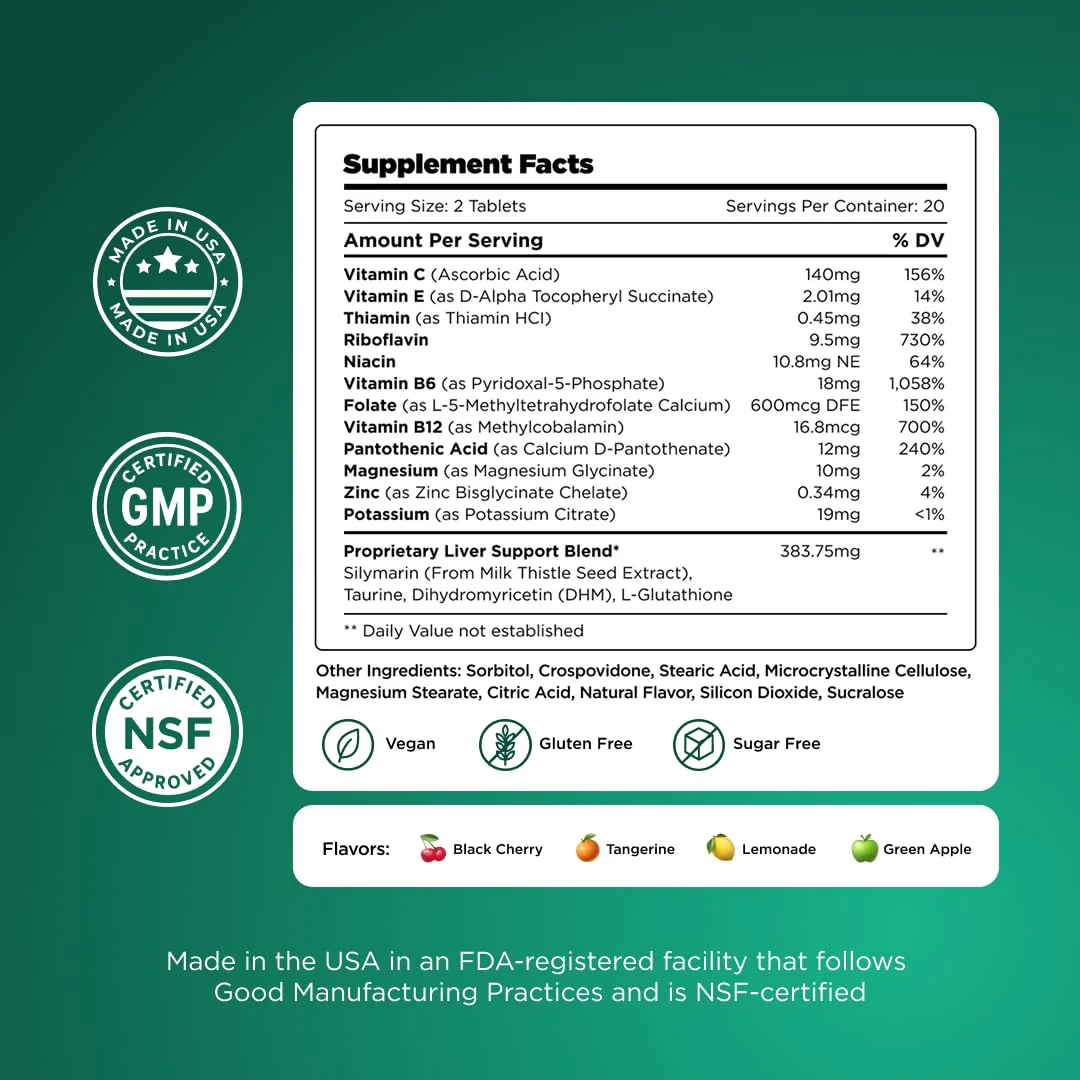 H-PROOF The Anytime You Drink Vitamin — Post-Drink Metabolism + Liver Health, Immunity Support, Vegan, 40 Chewables - Image 4