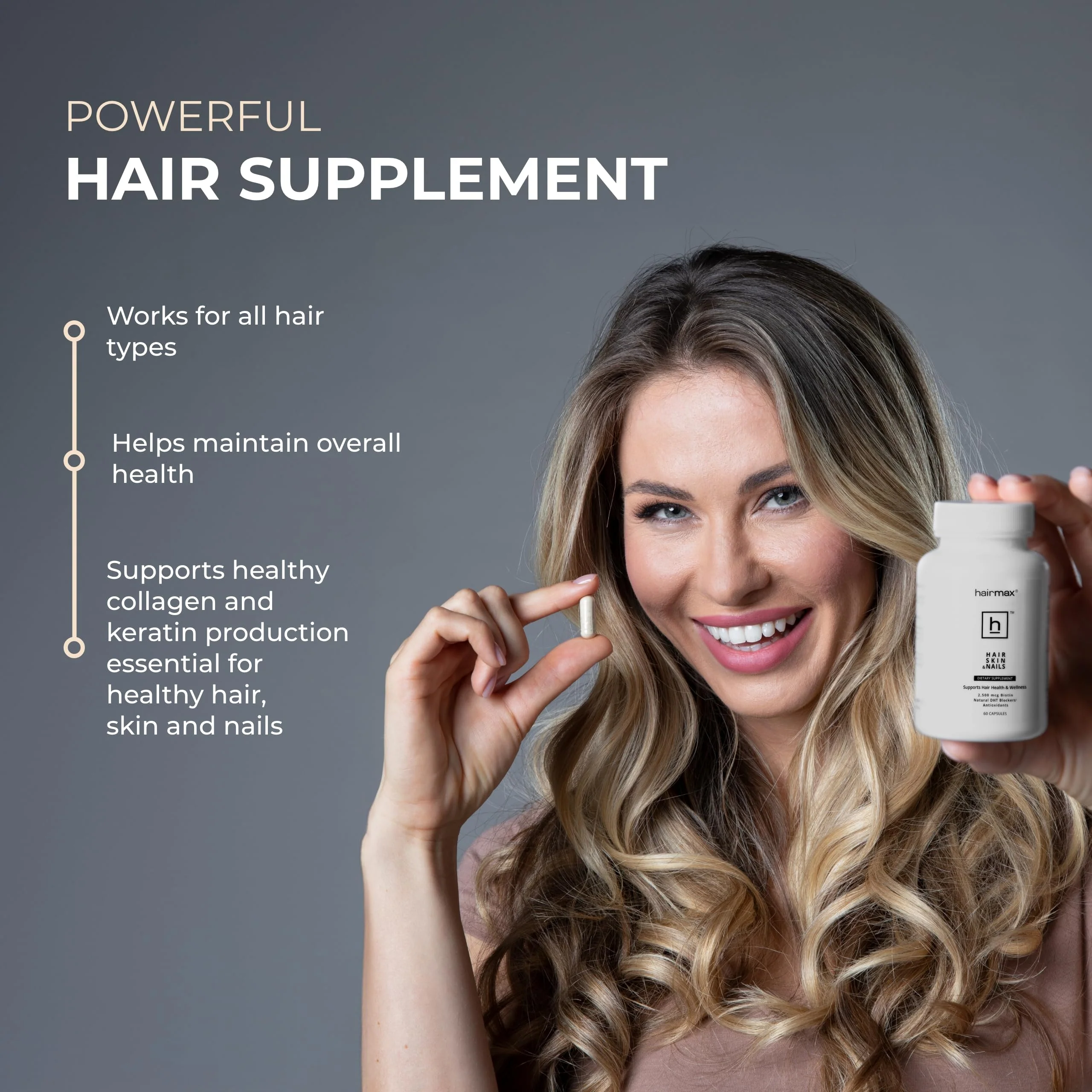 Hairmax Hair, Skin & Nails Supplement – Hair Loss & Regrowth (2 Bottles) - Image 5