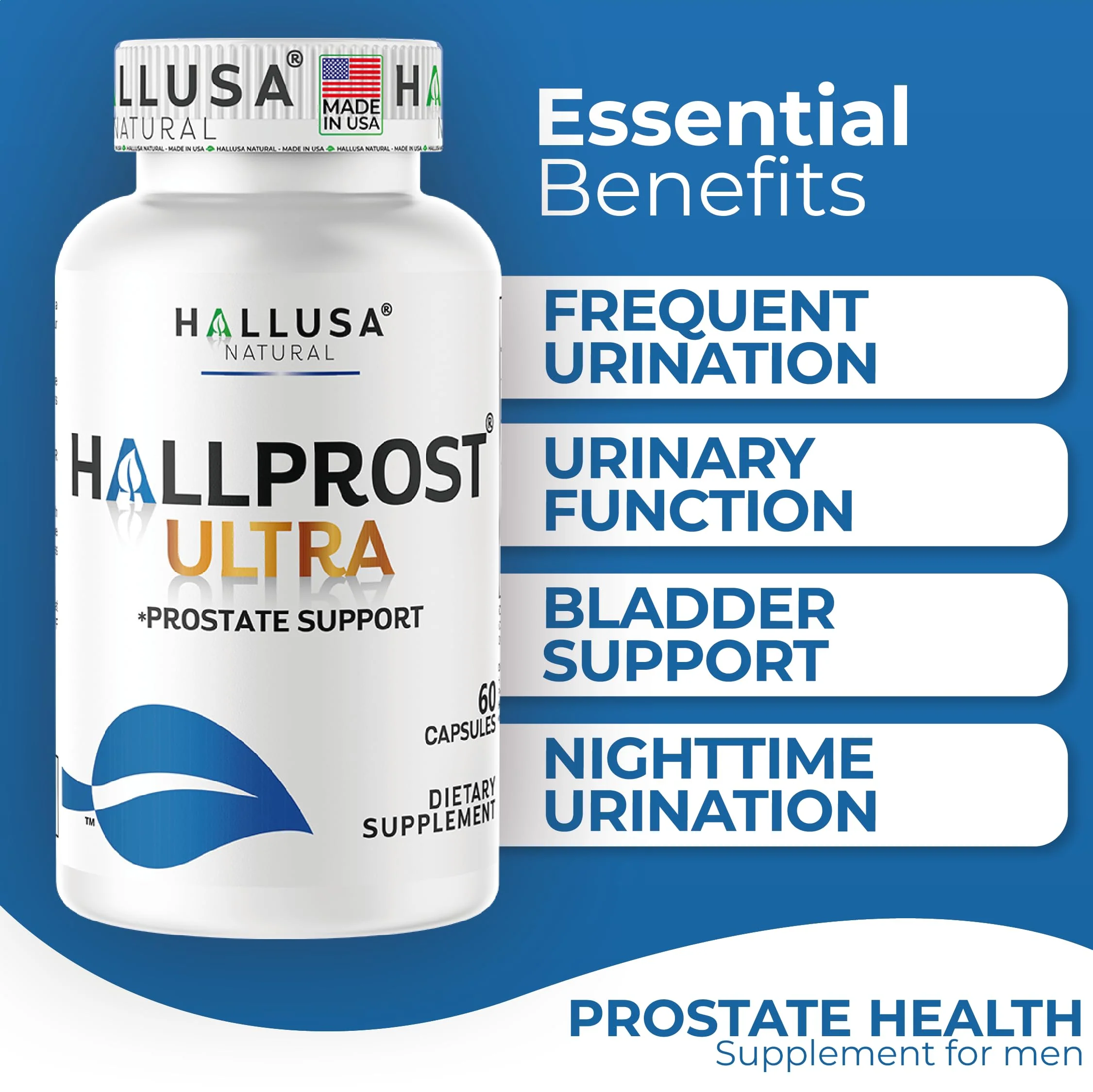 Hallusa Natural HallPROST Ultra Prostate Health Supplement for Men – Saw Palmetto, Lycopene, Pygeum, Zinc, Magnesium, Vitamin E | 60 Capsules - Image 2