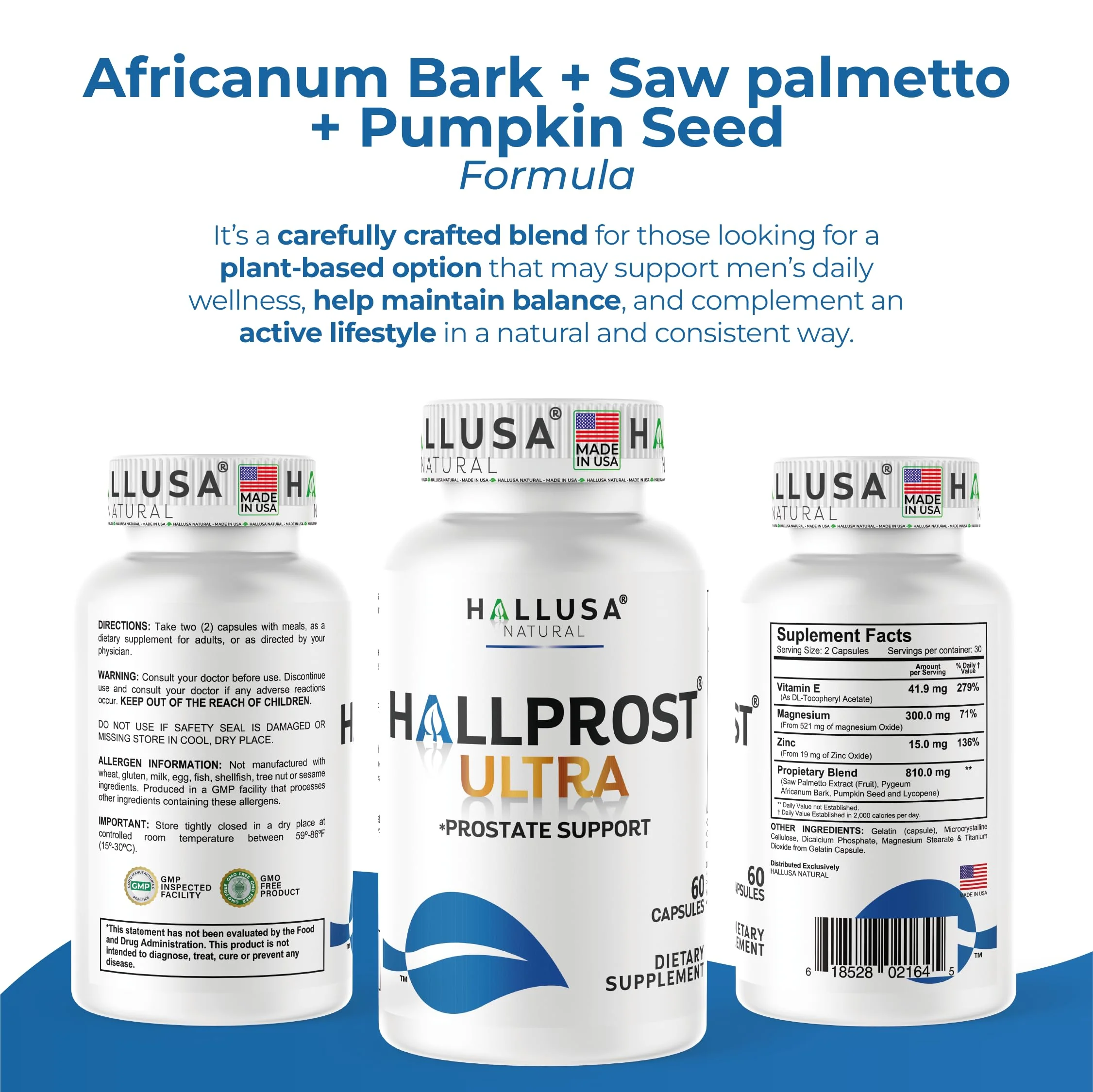 Hallusa Natural HallPROST Ultra Prostate Health Supplement for Men – Saw Palmetto, Lycopene, Pygeum, Zinc, Magnesium, Vitamin E | 60 Capsules - Image 7