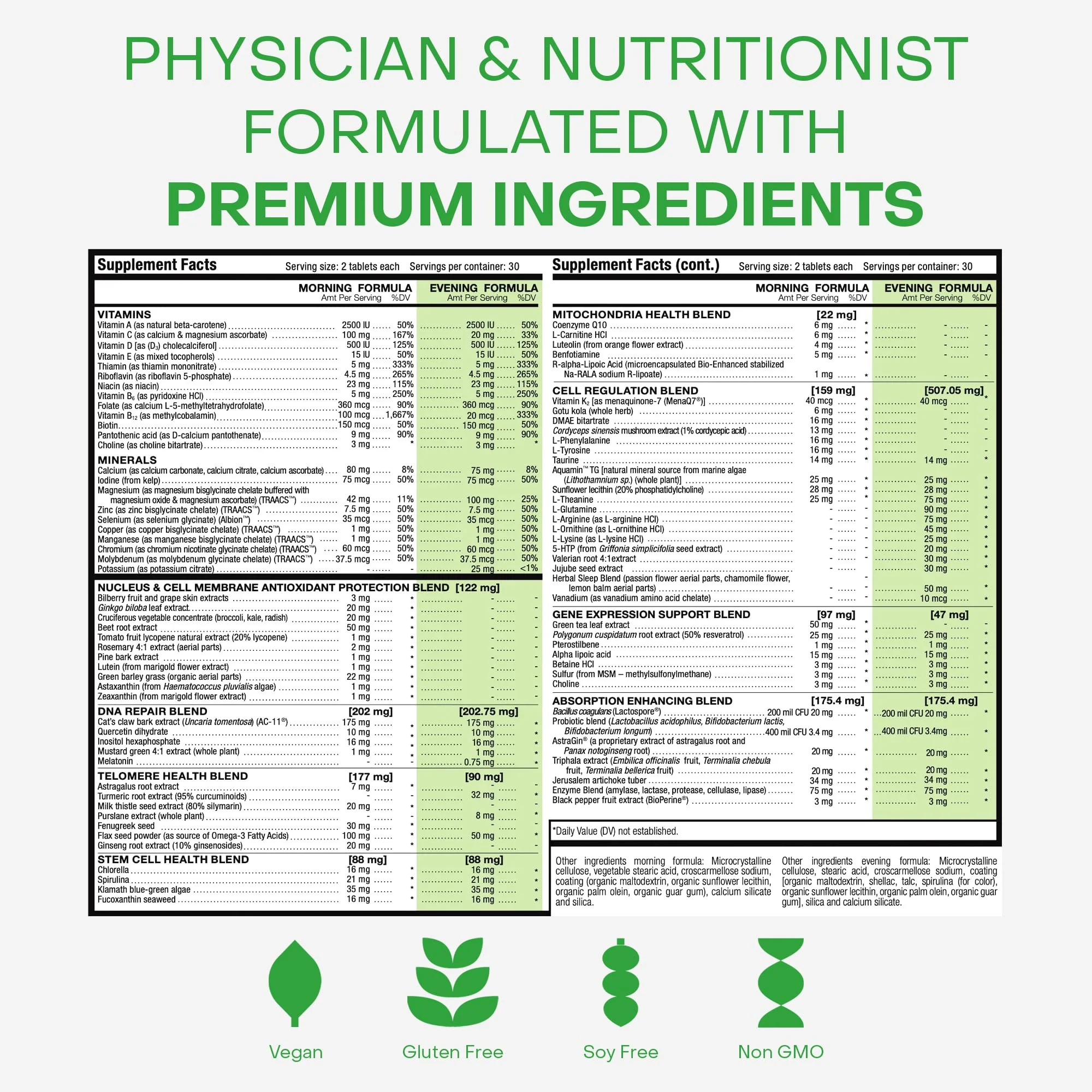 HealhtyCell AM/PM Healthspan System - 90+ Vitamins, Minerals, Protective Phytonutrients, Probiotics & Enzymes for Advanced Cellular Nutrition - 60 AM Tablets & 60 PM Tablets - Image 5