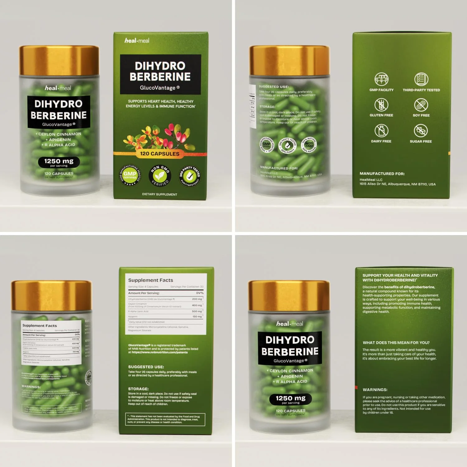 HealMeal Dihydroberberine Supplement - Enhanced Absorption Berberine with Cinnamon & R Alpha Lipoic Acid - 240 Caps (2 Packs) - Image 18
