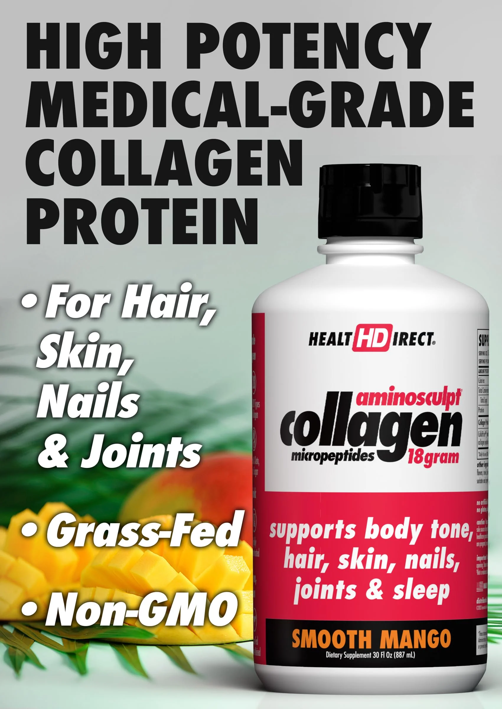HEALTH DIRECT AminoSculpt Sugar-Free Liquid Collagen — High Potency, Grass-Fed, Mango | 30 oz - Image 12