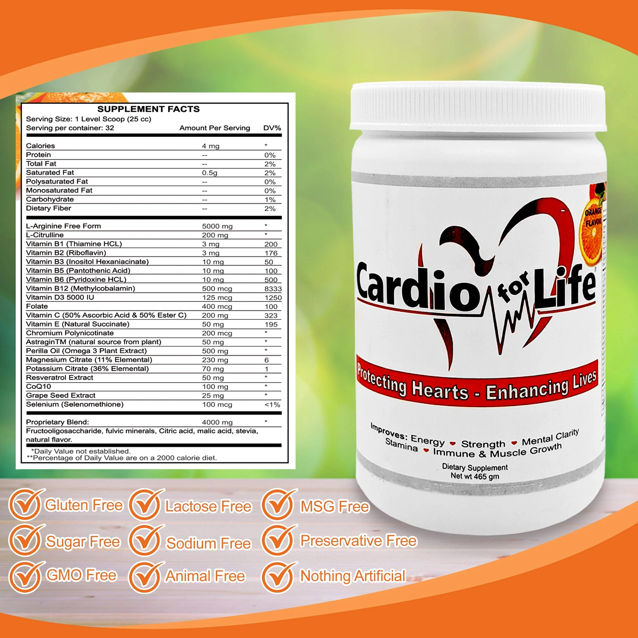 Health Guardian Cardio for Life L-Arginine Powder 16oz – Natural NO Support (Orange) - Image 11