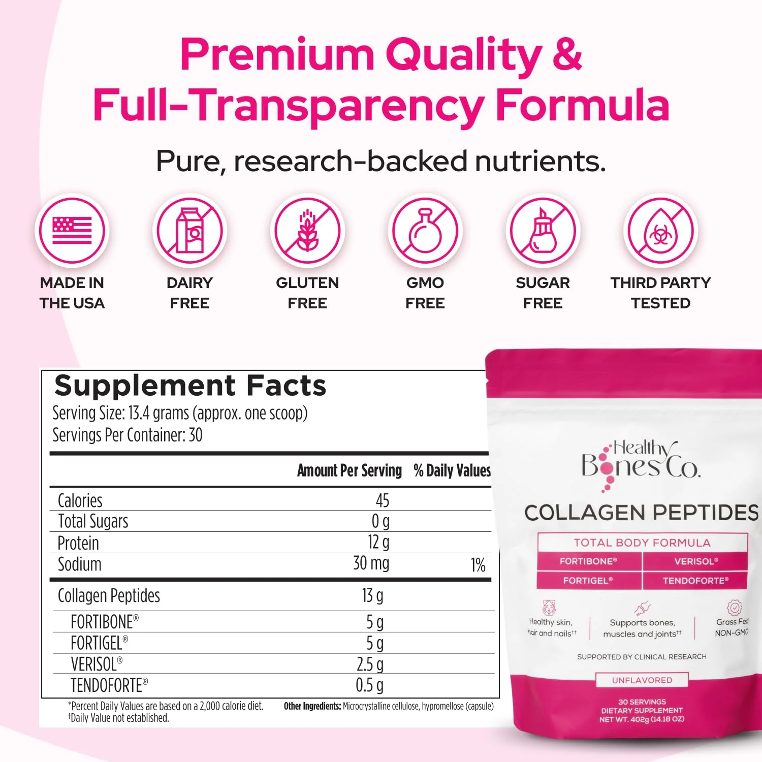 Healthy Bones Co. FORTIBONE Premium Bone Health Collagen Peptides with FORTIGEL, VERISOL & TENDOFORTE | 30 Servings - Image 13