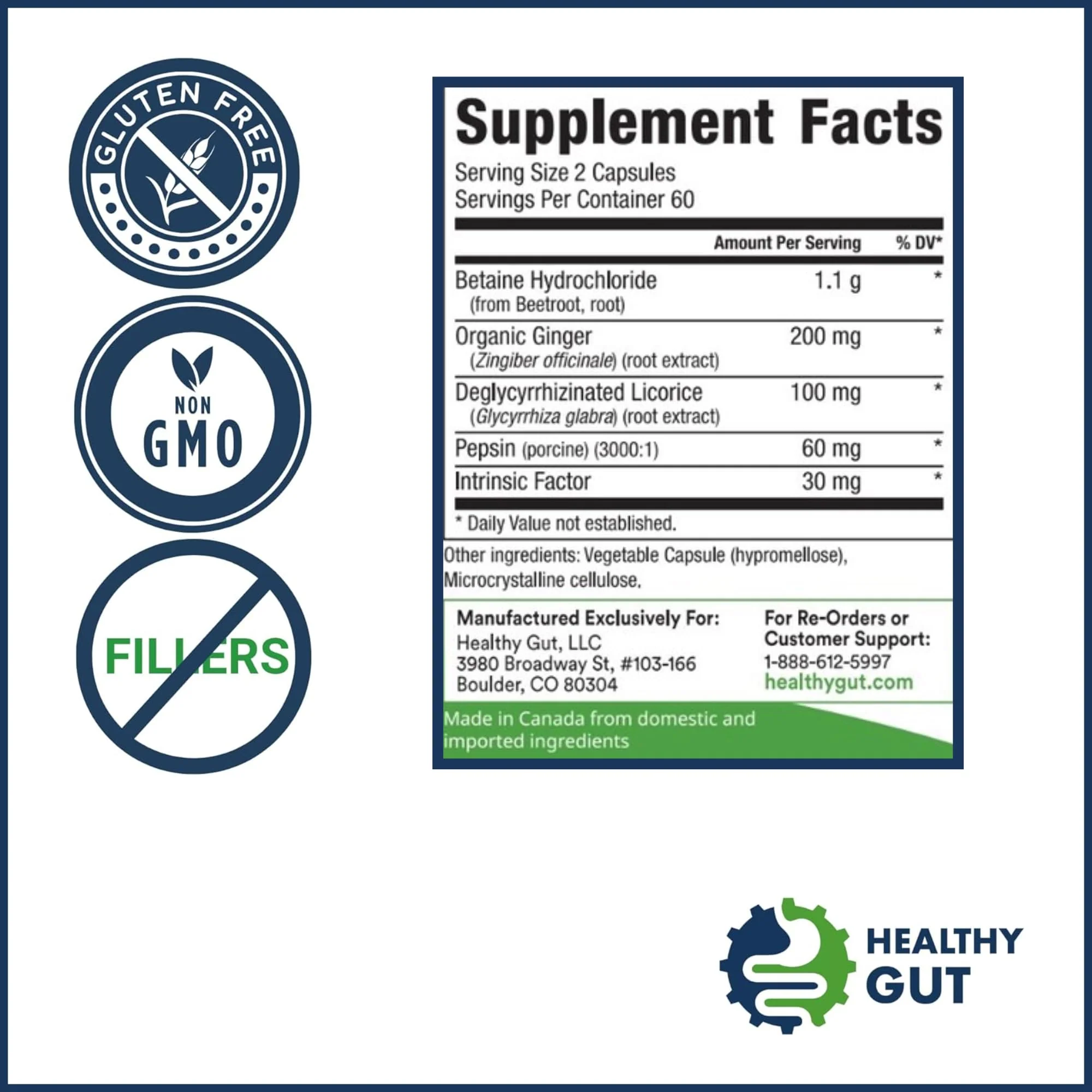 Healthy Gut HCL Guard+ | Supports Digestive Function with Betaine HCl, Ginger, DGL, Pepsin | 60 Servings - Image 2