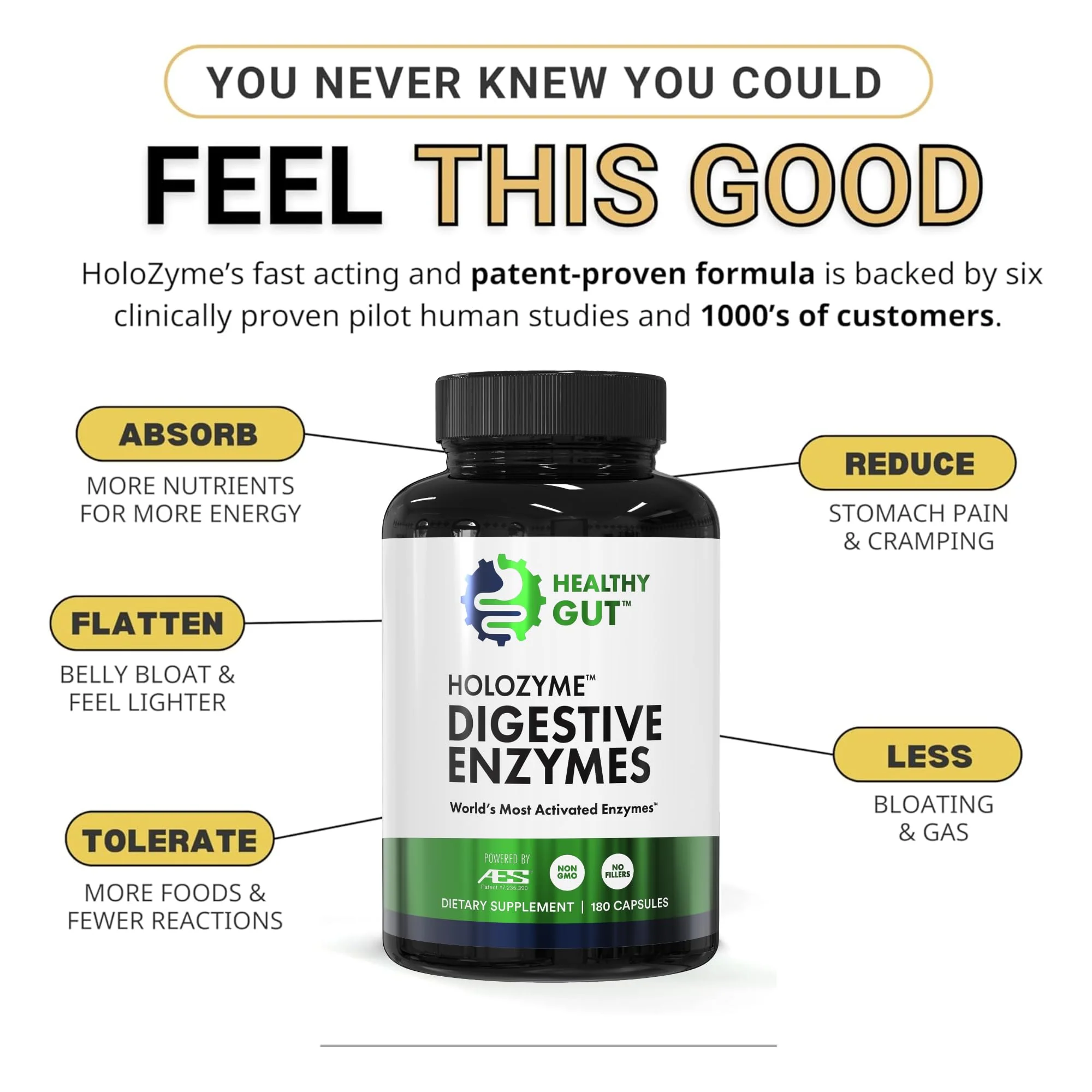 Healthy Gut HoloZyme Max Strength Digestive Enzymes | FODMAP Support with Inulinase, Amyloglucosidase & Invertase | 90 Servings - Image 6