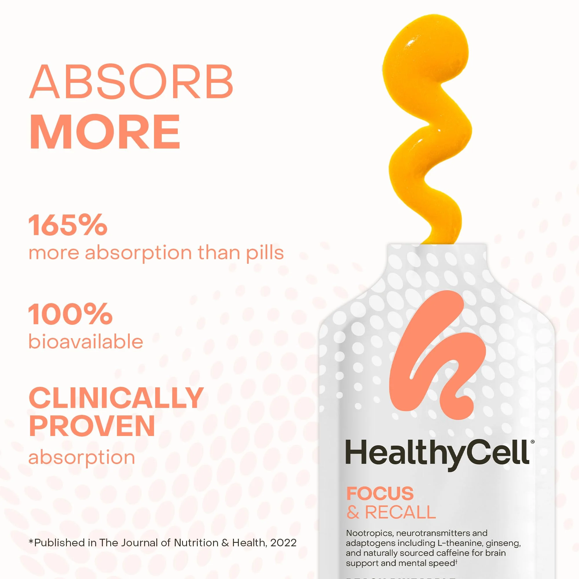 HealthyCell Focus & Recall | Daily Liquid Brain Supplement for Focus & Memory (30 Gel Packs) - Image 3