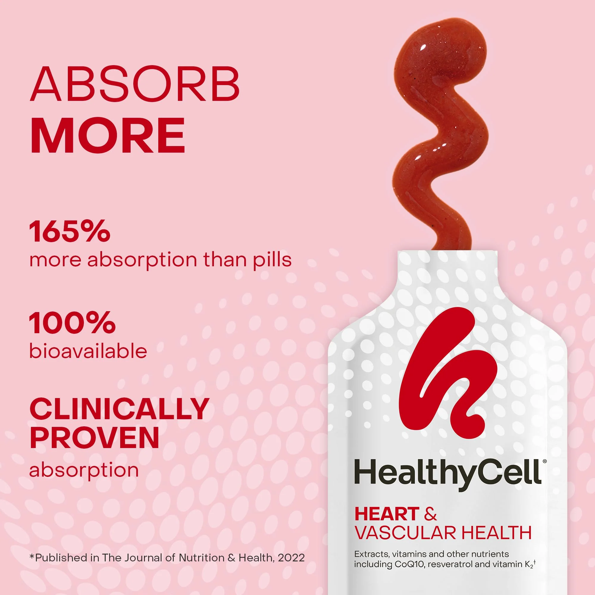 HealthyCell Heart & Vascular Health Daily Liquid Supplement – Beet Root, CoQ10, Resveratrol, Omega-3, Vitamin K2 | 30 Gel Packs - Image 3