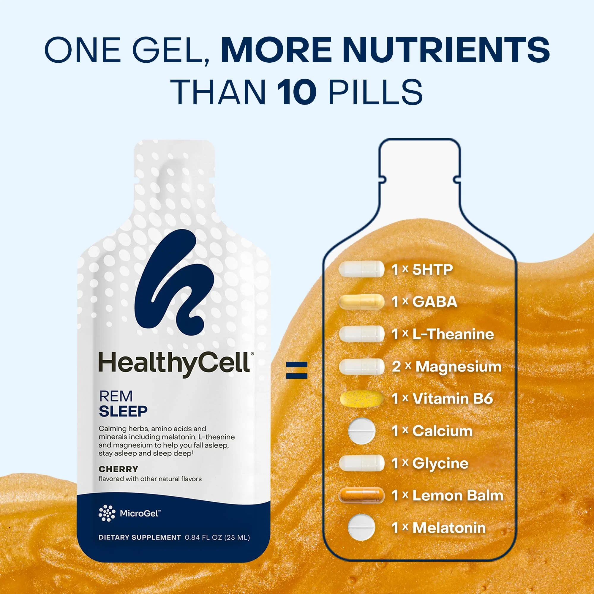 HealthyCell REM Sleep Aid – Extra-Strength Liquid Gel Sleep Support for Adults | Melatonin, Magnesium, L-Theanine, GABA, Cherry Flavor, 30 Gel Packs - Image 10