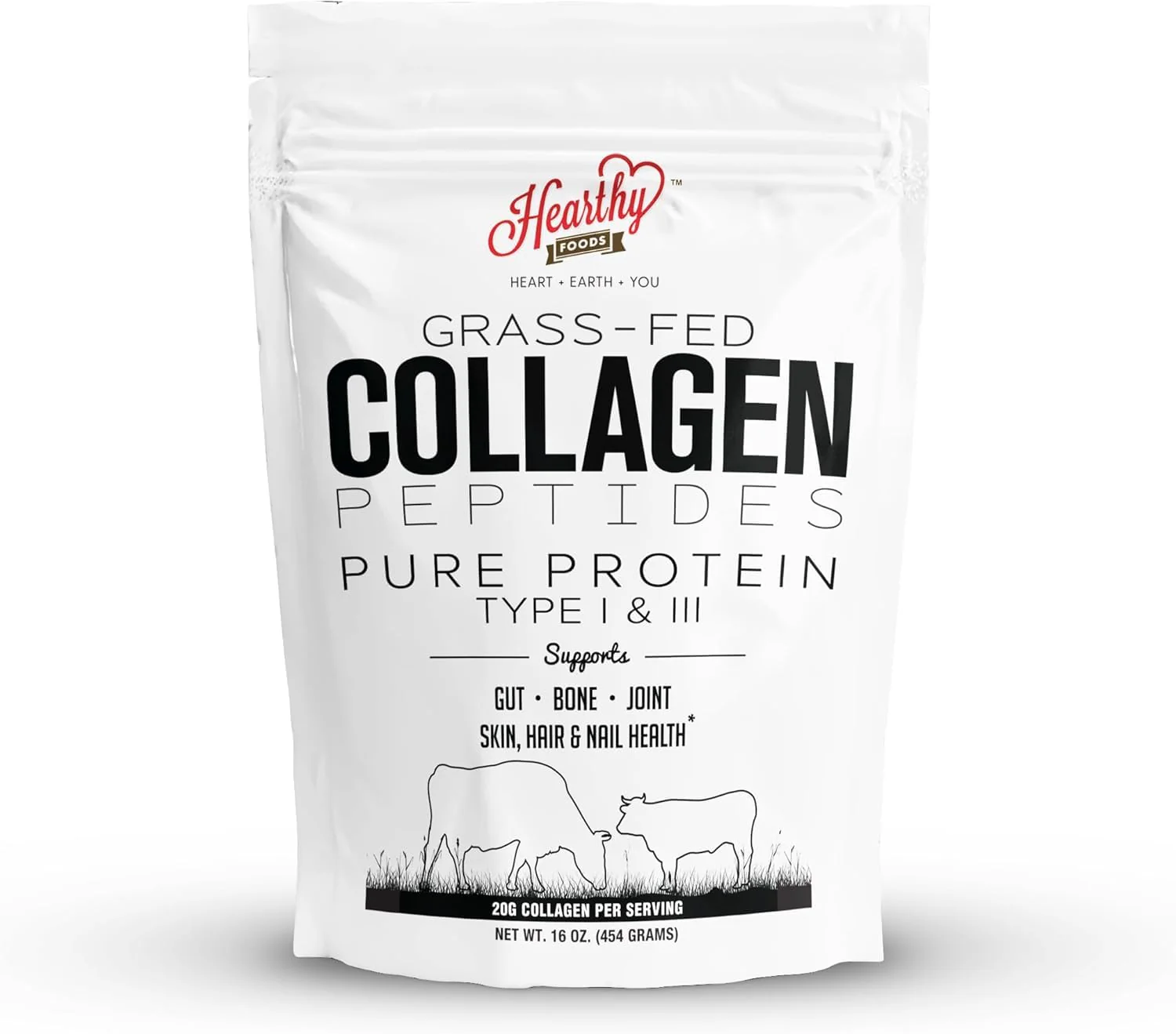 HEARTHY FOODS Collagen Powder 18g Protein - Halal, Grass-Fed, Organic, 16oz