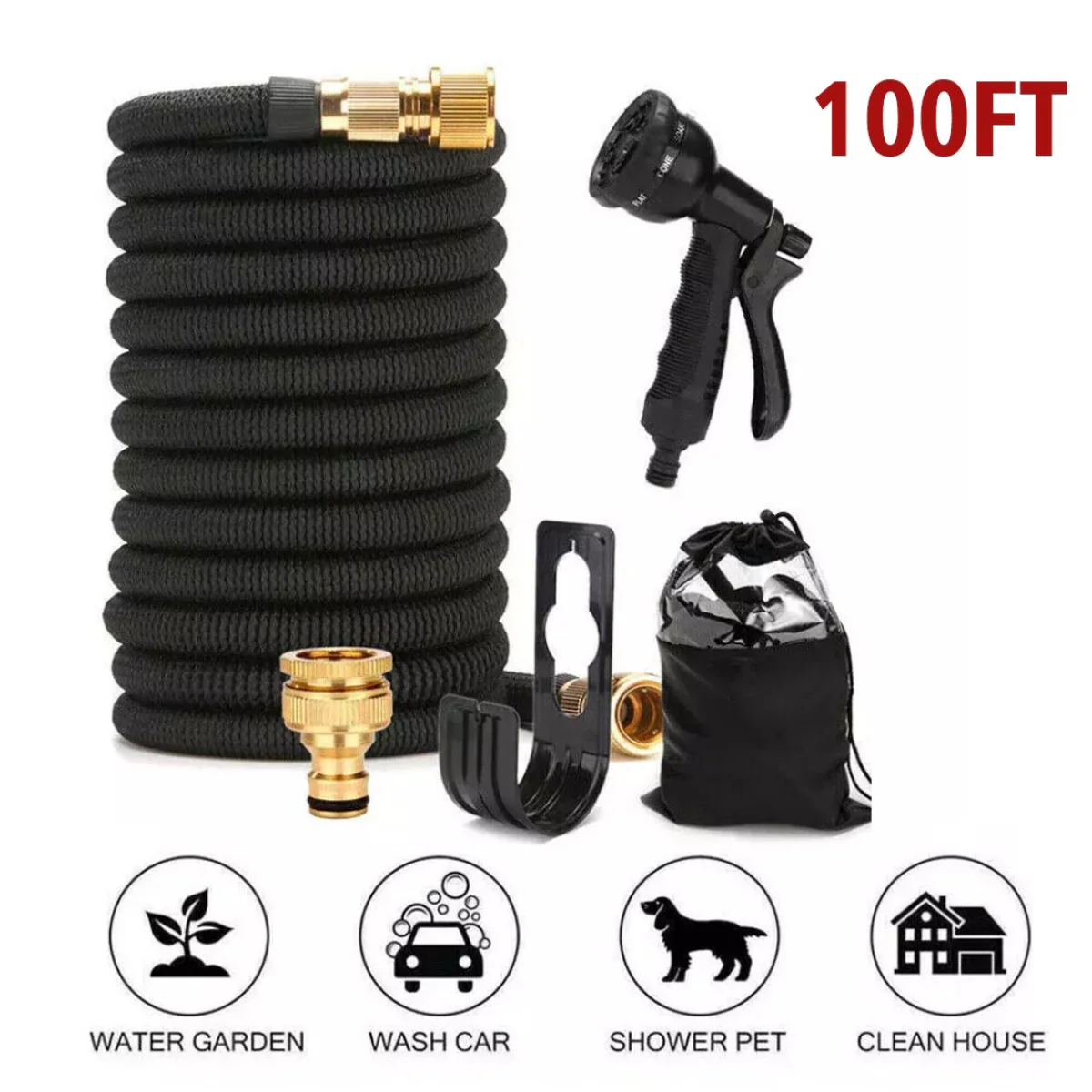 Heavy Duty 100FT Expandable Garden Hose Pipe Flexible With Water Spray Gun UK - Image 8