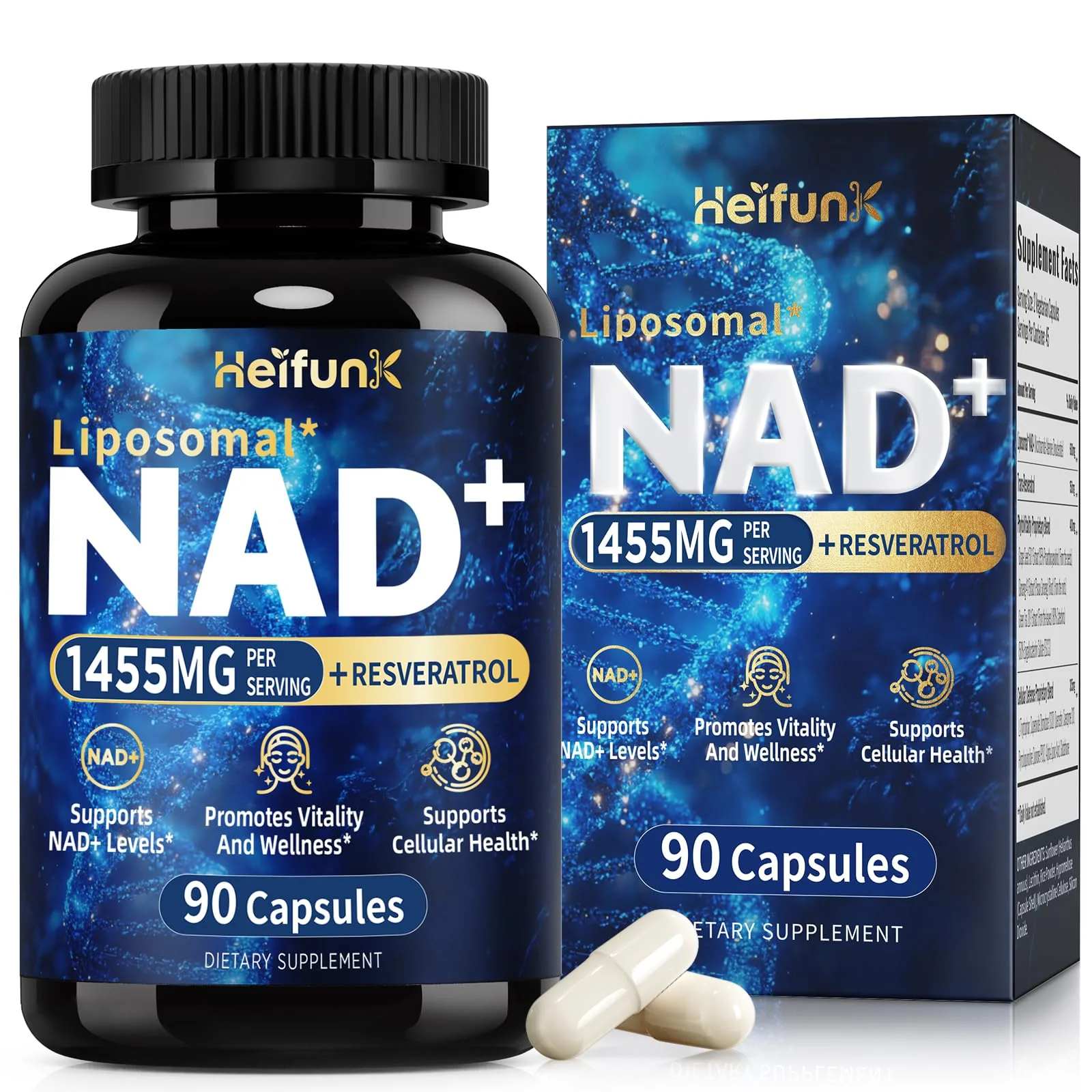 heifunk NAD+ Supplement | 1455mg Liposomal NAD+ with Resveratrol, CoQ10 & PQQ | 90 Vegan Capsules for Energy, Focus & Healthy Aging - Image 10