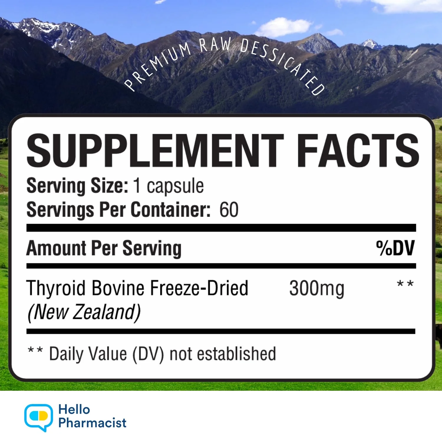 HelloPharmacist Raw Desiccated Bovine Thyroid 300mg Capsule – NZ Grass-Fed, Non-GMO, 60 Capsules - Image 8