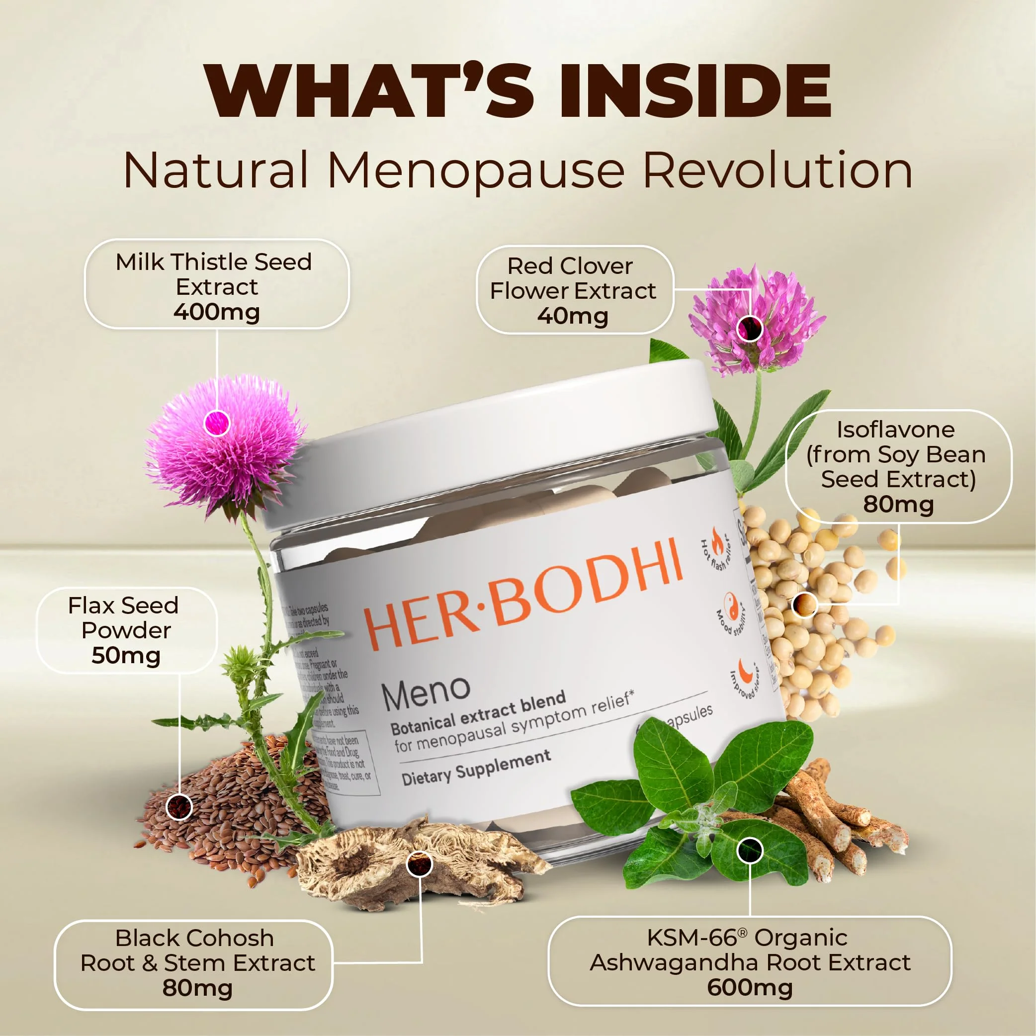 Her Bodhi MENO - Menopause Hormonal Balance Supplement for Women | Estrogen Soy Isoflavones, Ashwagandha, Holy Basil, Black Cohosh | 60 Capsules - Image 12