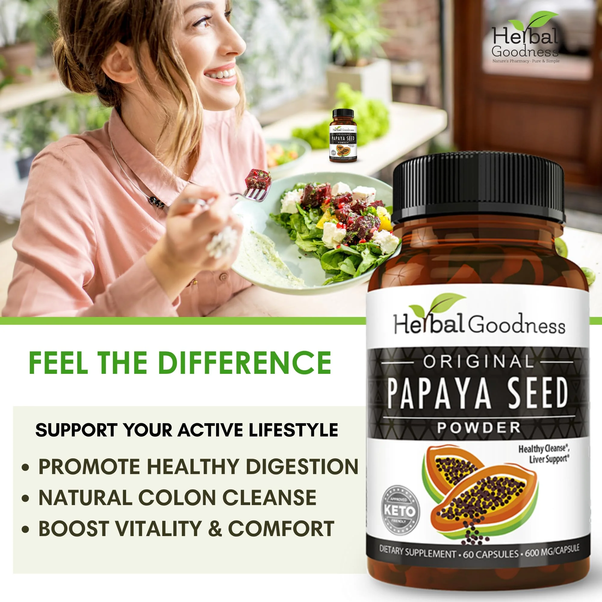 Herbal Goodness Papaya Seeds Powder Capsules – 600mg x 60, Organic Papain Enzymes for Digestion - Image 12