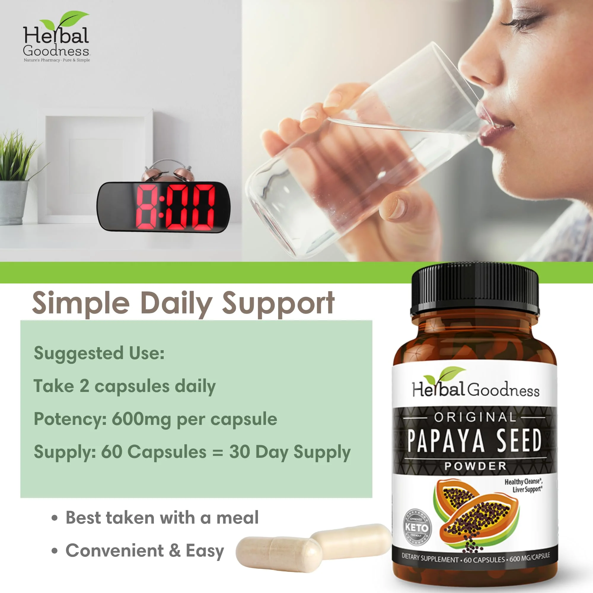 Herbal Goodness Papaya Seeds Powder Capsules – 600mg x 60, Organic Papain Enzymes for Digestion - Image 13