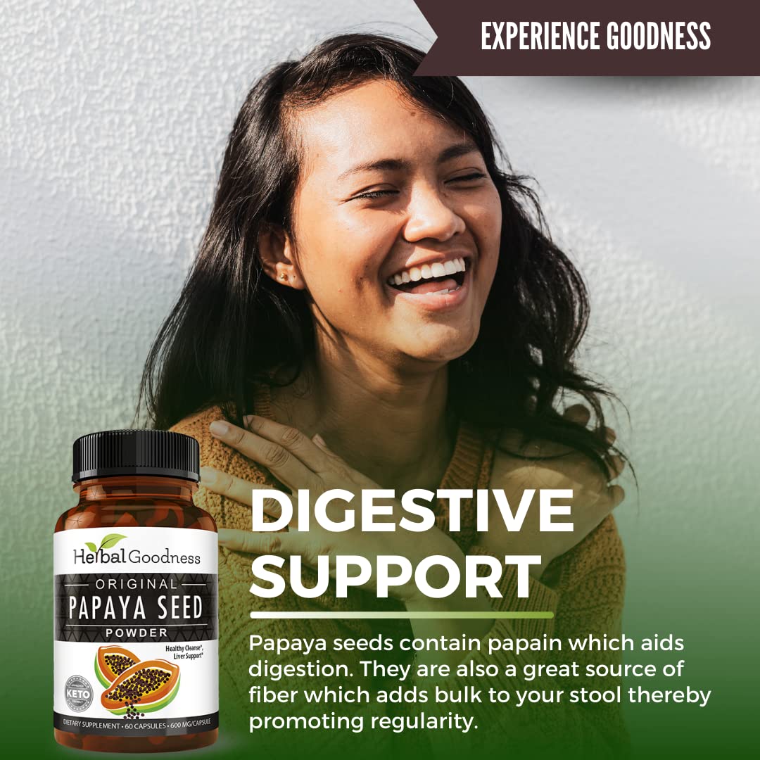 Herbal Goodness Papaya Seeds Powder Capsules – 600mg x 60, Organic Papain Enzymes for Digestion - Image 6