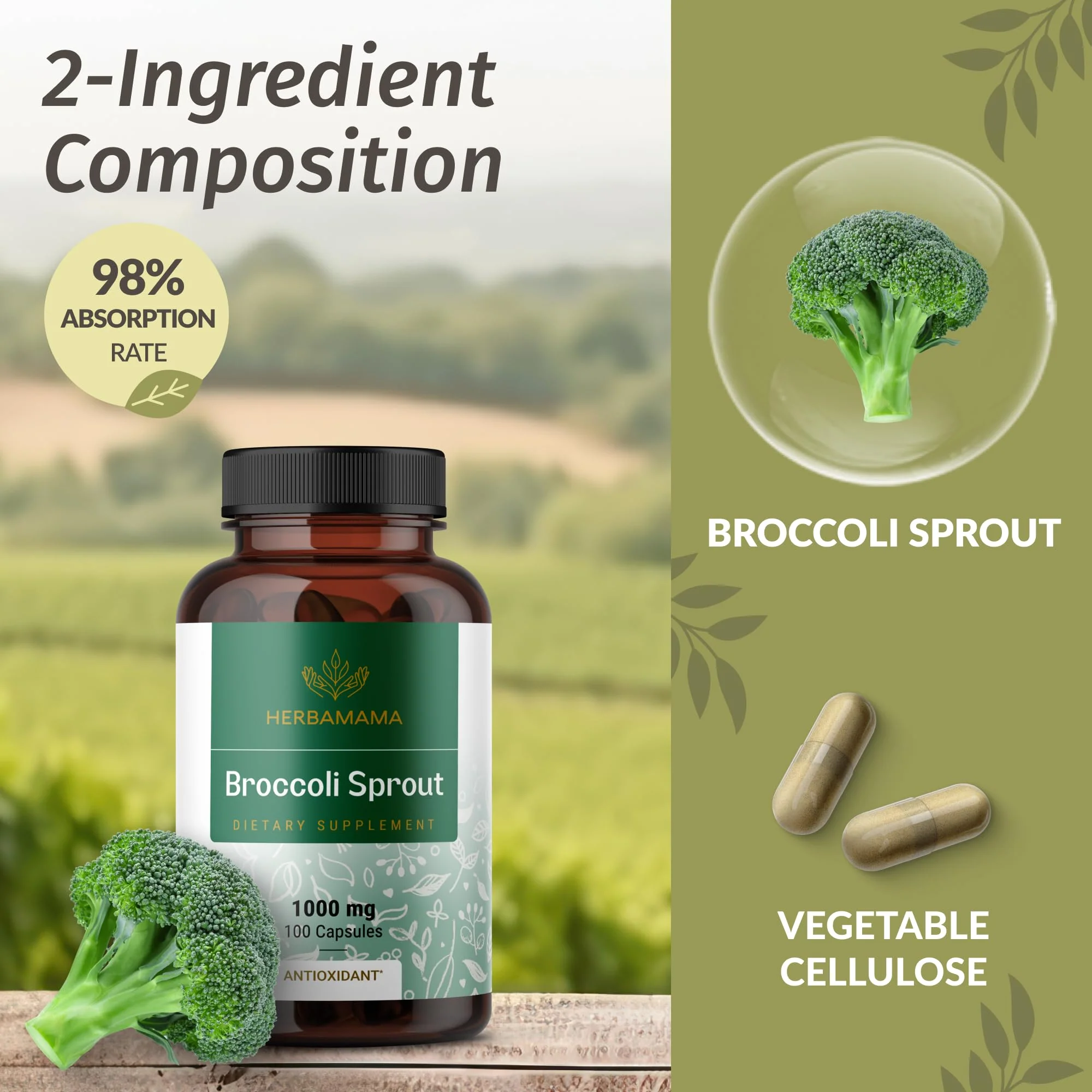 HERBAMAMA Broccoli Sprouts Capsules – 1000mg Broccoli Sprout Extract, Vegan & Non-GMO | Immune & Antioxidant Support (Pack of 2) - Image 5