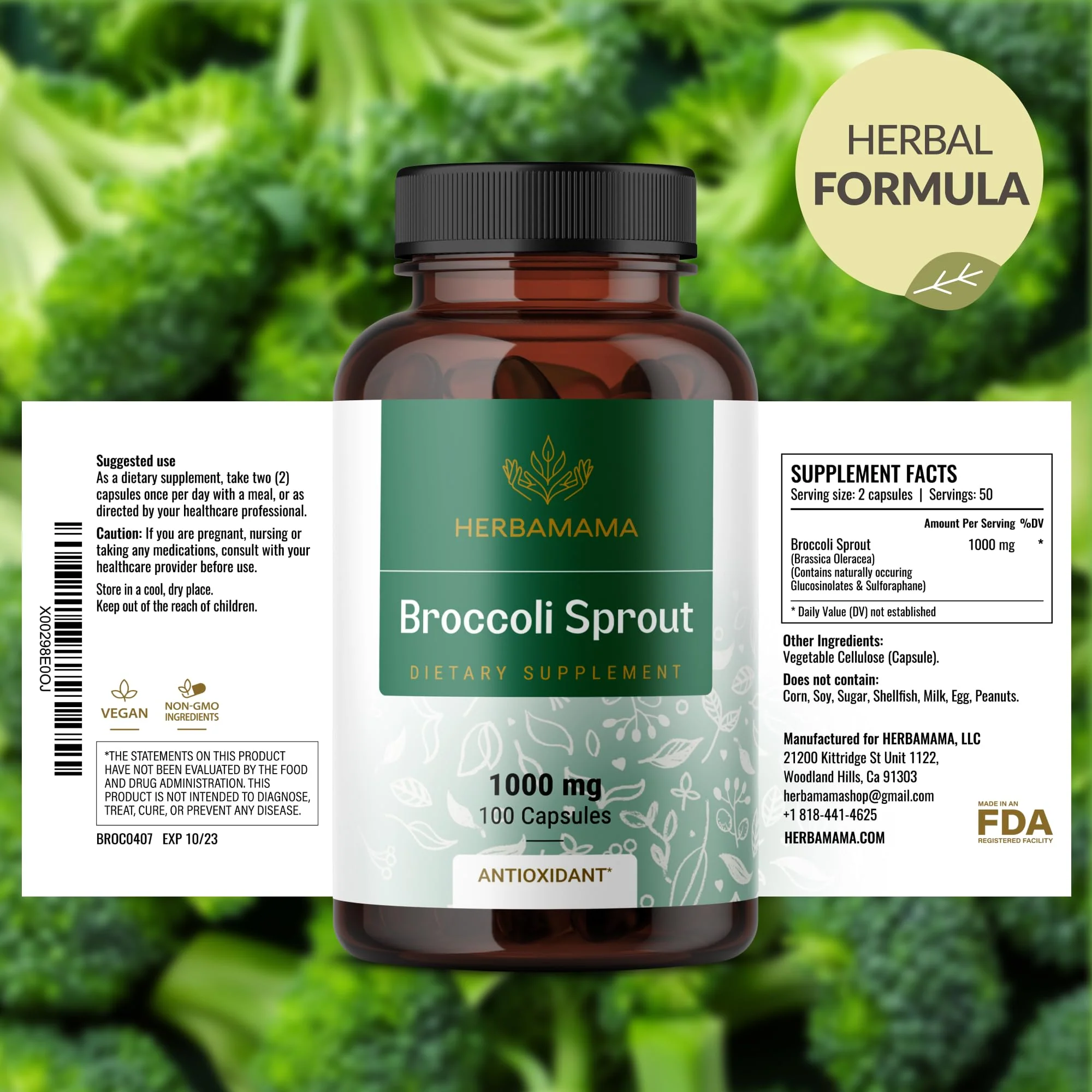 HERBAMAMA Broccoli Sprouts Capsules – 1000mg Broccoli Sprout Extract, Vegan & Non-GMO | Immune & Antioxidant Support (Pack of 2) - Image 8
