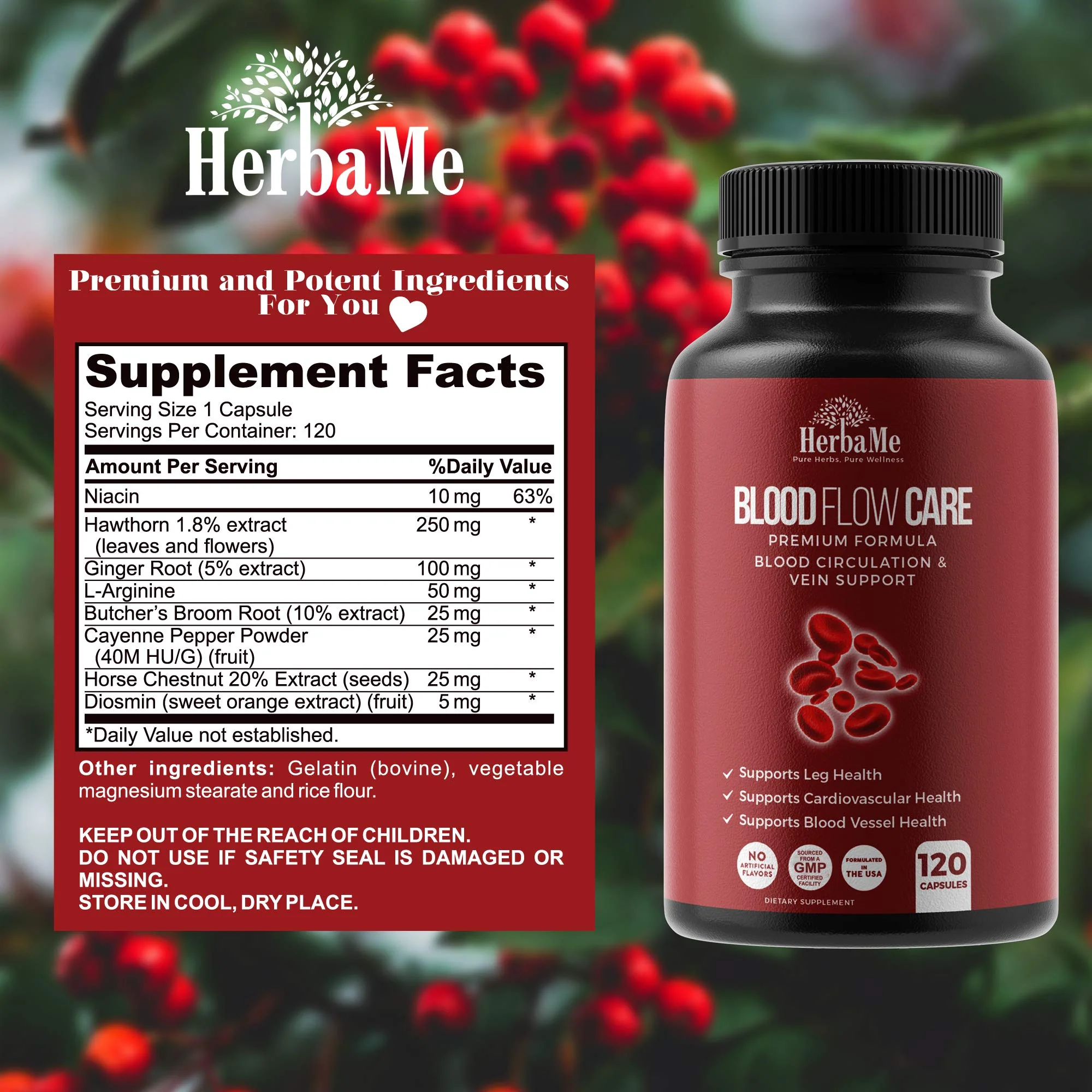 HerbaMe Blood Circulation Supplement – 120 Capsules for Vein & Heart Health - Image 2