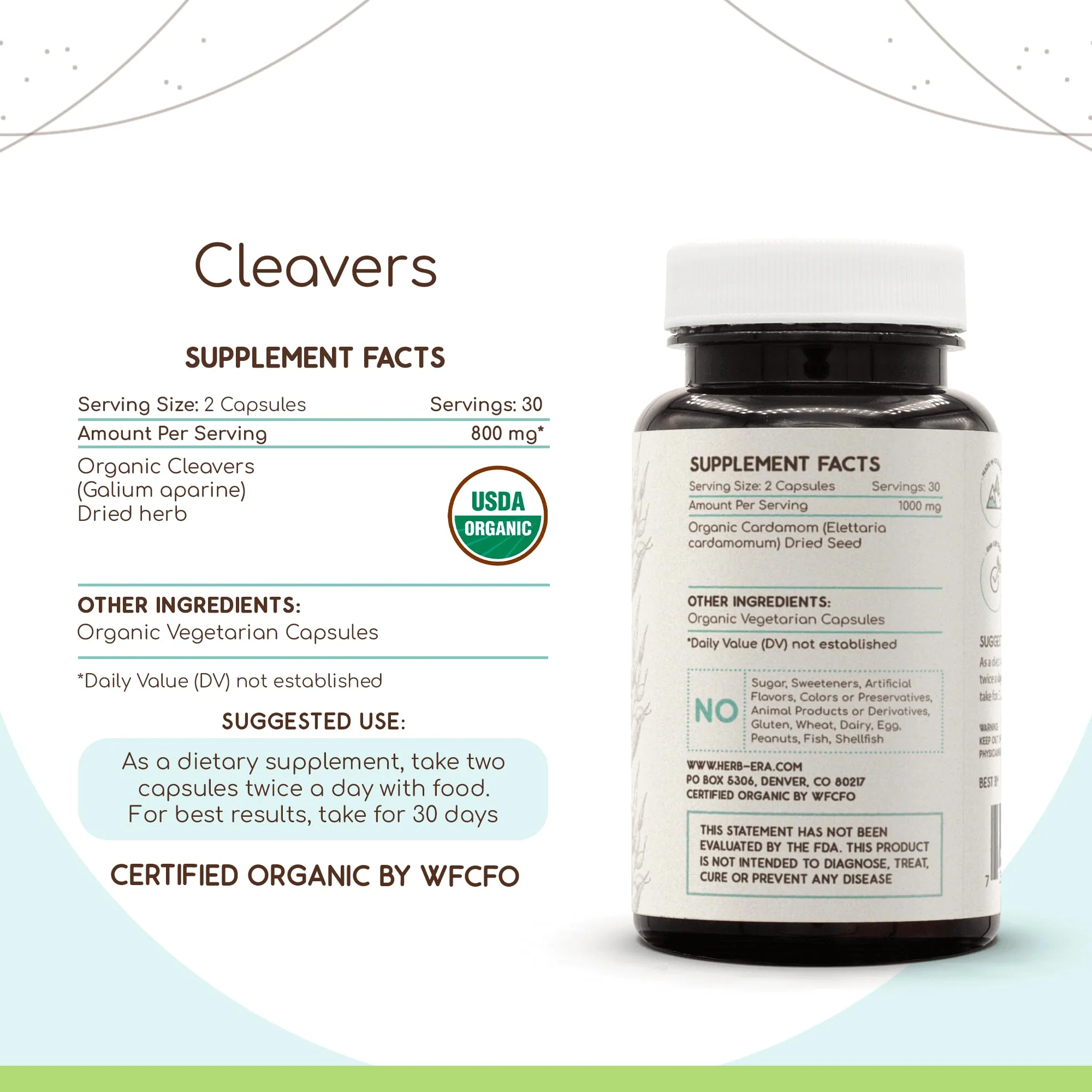 HerbEra Cleavers USDA Organic 60 Capsules | Pack of 2 | Natural Herbal Supplement - Image 4