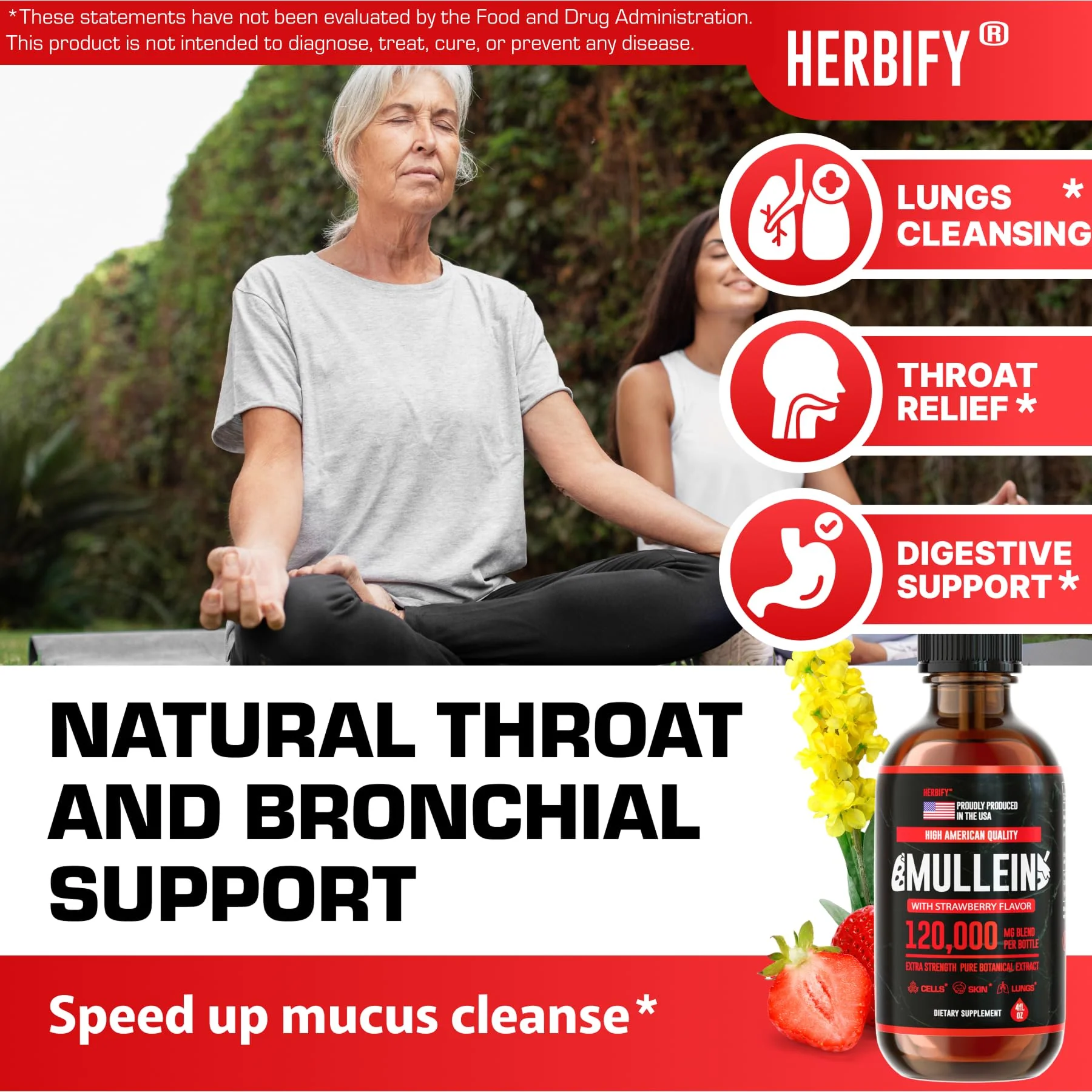 HERBIFY Mullein Drops - Lung Cleanse & Respiratory Support - Strawberry Flavor, 4 oz - Made in USA - Image 4