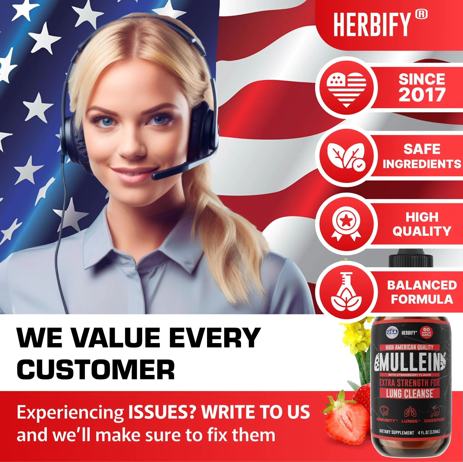 HERBIFY Mullein Drops - Lung Cleanse & Respiratory Support - Strawberry Flavor, 4 oz - Made in USA - Image 6