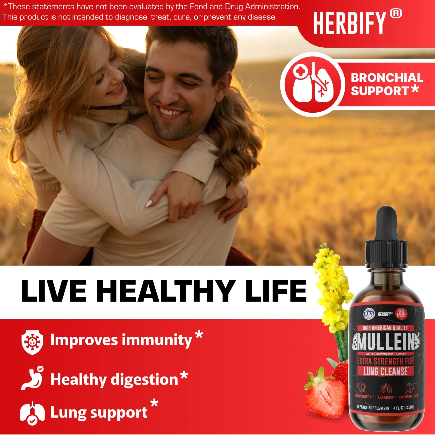 HERBIFY Mullein Drops - Lung Cleanse & Respiratory Support - Strawberry Flavor, 4 oz - Made in USA - Image 9