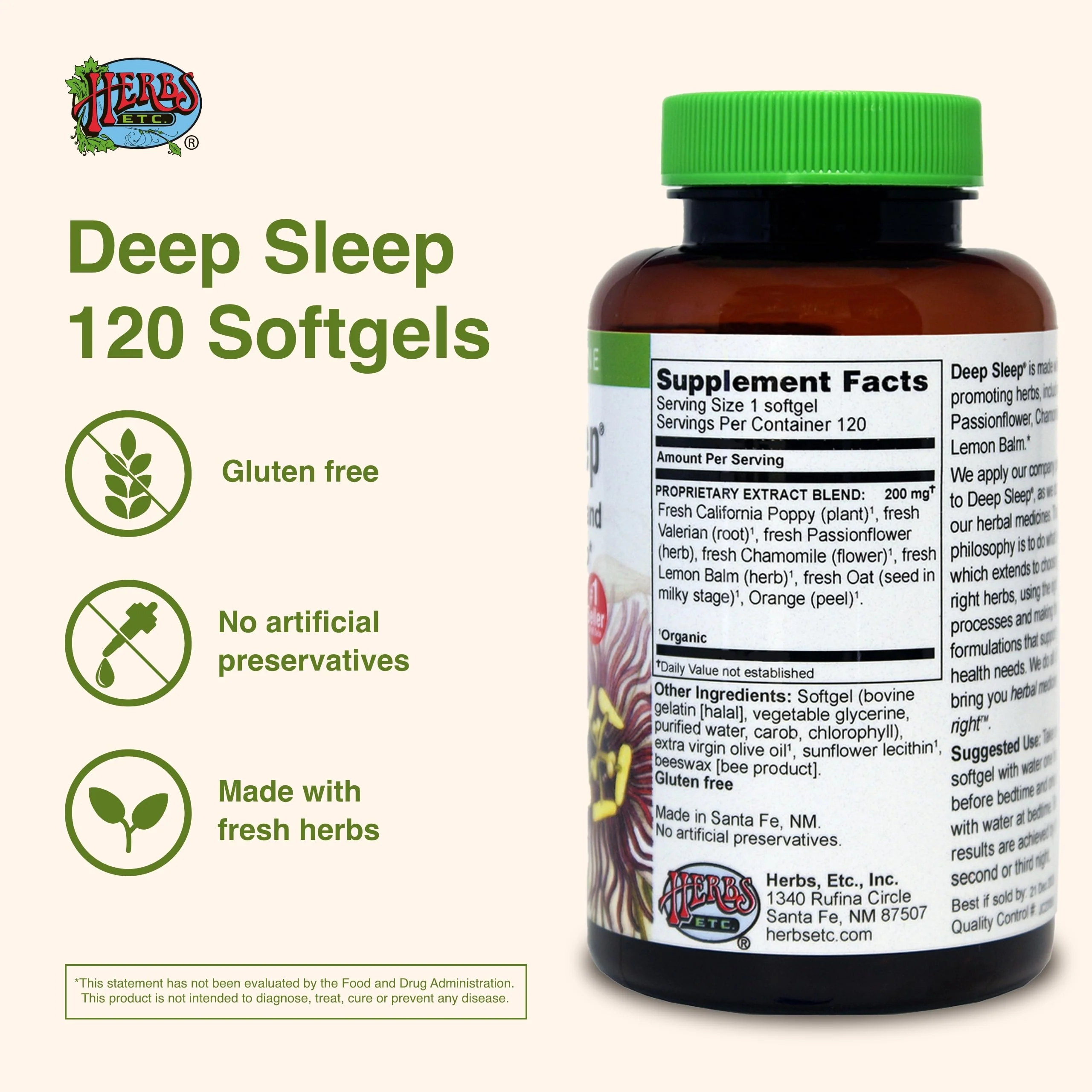 Herbs Etc. Deep Sleep Softgels – Herbal Sleep Support with Passionflower, Chamomile & Lemon Balm – 120 Softgels (2 Pack) - Image 3