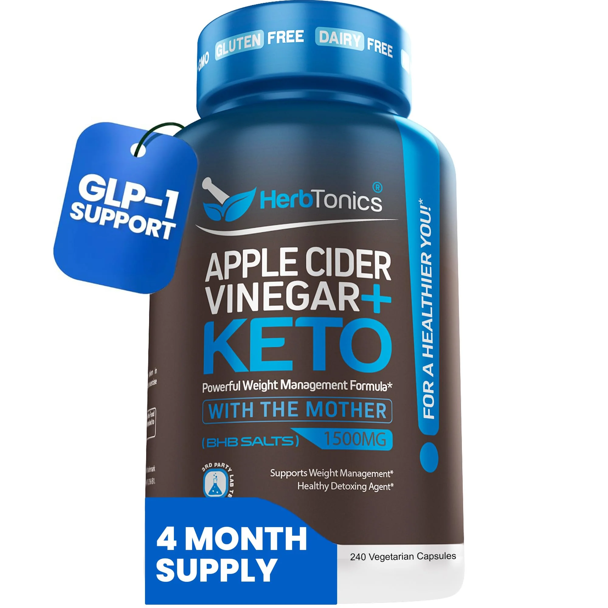Herbtonics Keto Metabolic Optimizer & Satiety Complex | Apple Cider Vinegar + BHB Capsules | GLP-1 & Fullness Support | 240 Capsules - Image 9