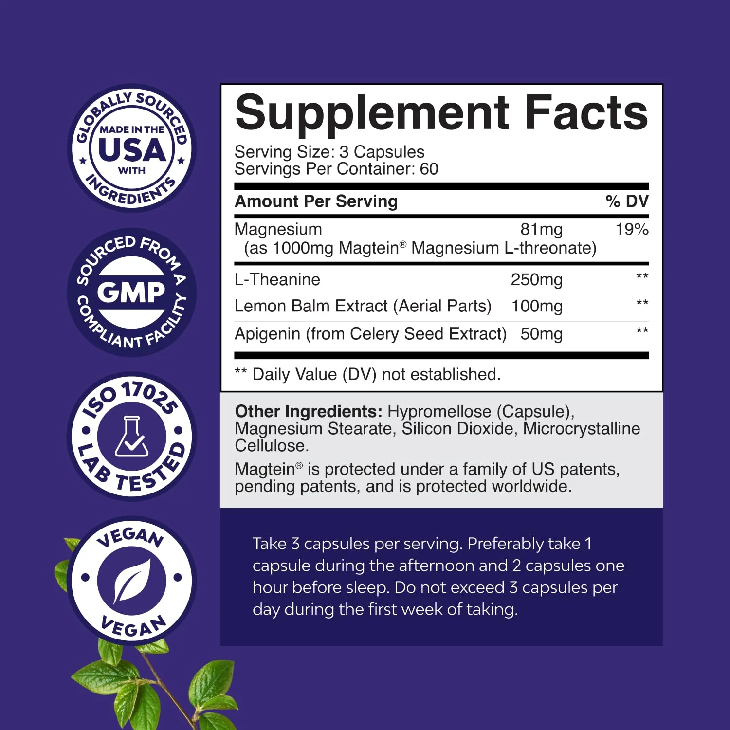 High Absorption Magnesium Sleep Supplement - Magtein L-Threonate + Apigenin Theanine for Rest (180 Ct) - Image 2
