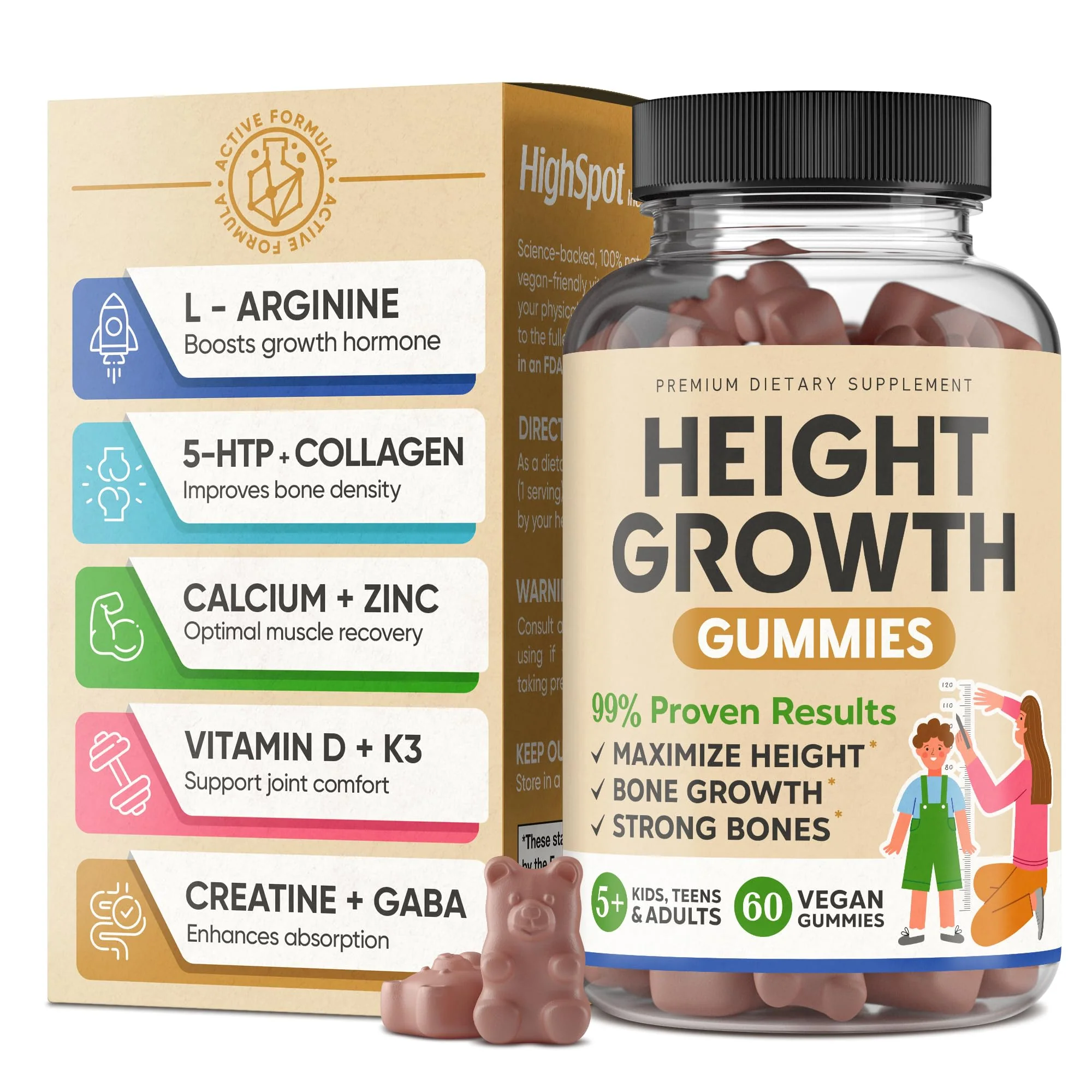 HighSpot Height Growth Gummies – Calcium 100mg, Magnesium Glycinate 30mg, Zinc 6mg, K2 D3 25mcg | Grow Tall Maximizer Multivitamin
