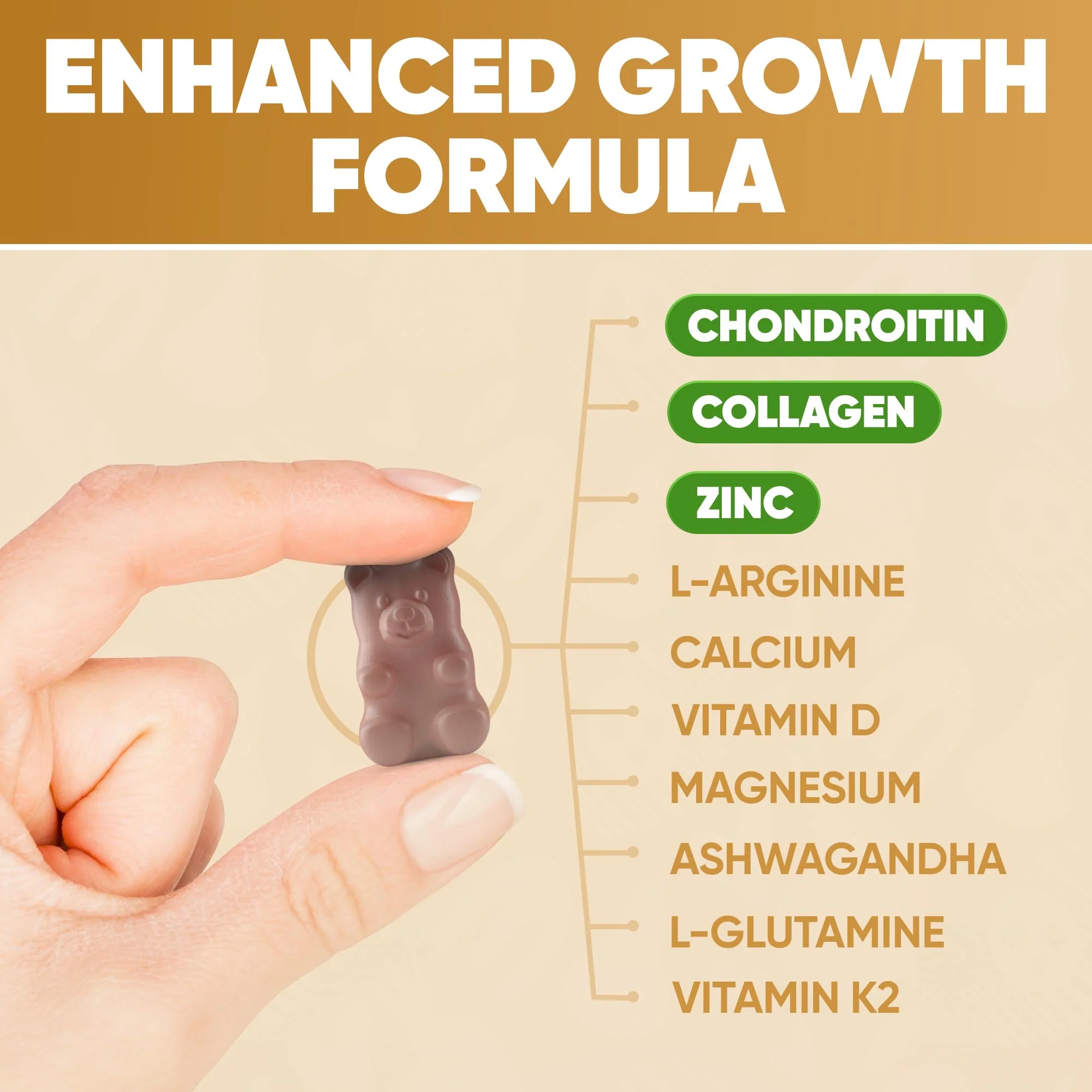 HighSpot Height Growth Gummies – Calcium 100mg, Magnesium Glycinate 30mg, Zinc 6mg, K2 D3 25mcg | Grow Tall Maximizer Multivitamin - Image 2