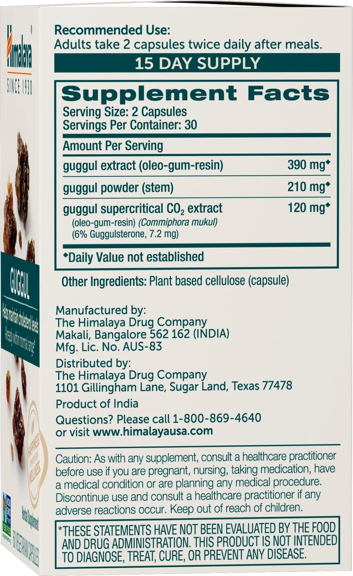 Himalaya Guggul - Cholesterol Support (LDL, HDL & Triglycerides) 750 mg, 60 Vegetarian Capsules, 1 Month Supply, 2 Pack - Image 2
