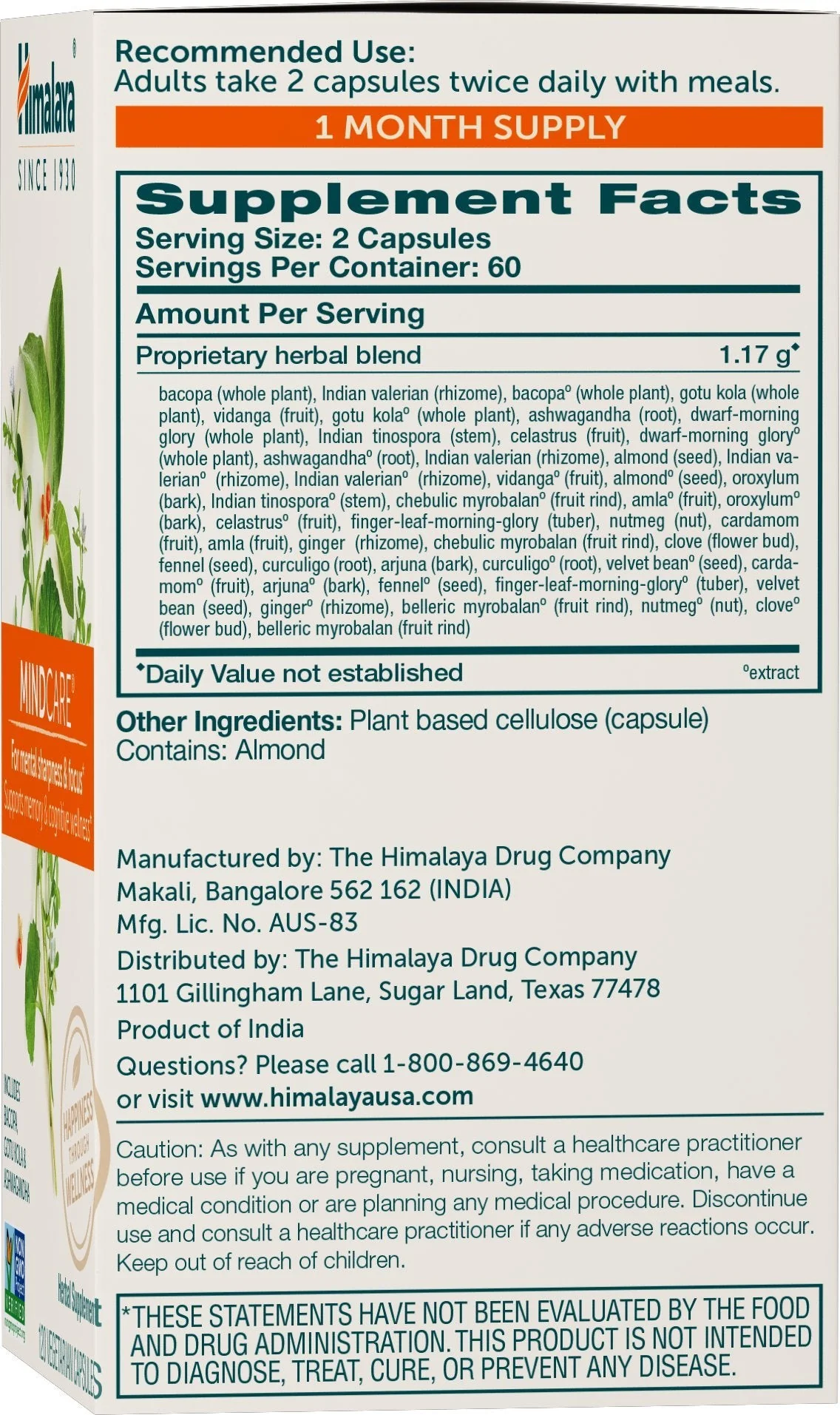 Himalaya MindCare Nootropic Brain Supplement – 1170 mg, 120 Capsules - Image 2
