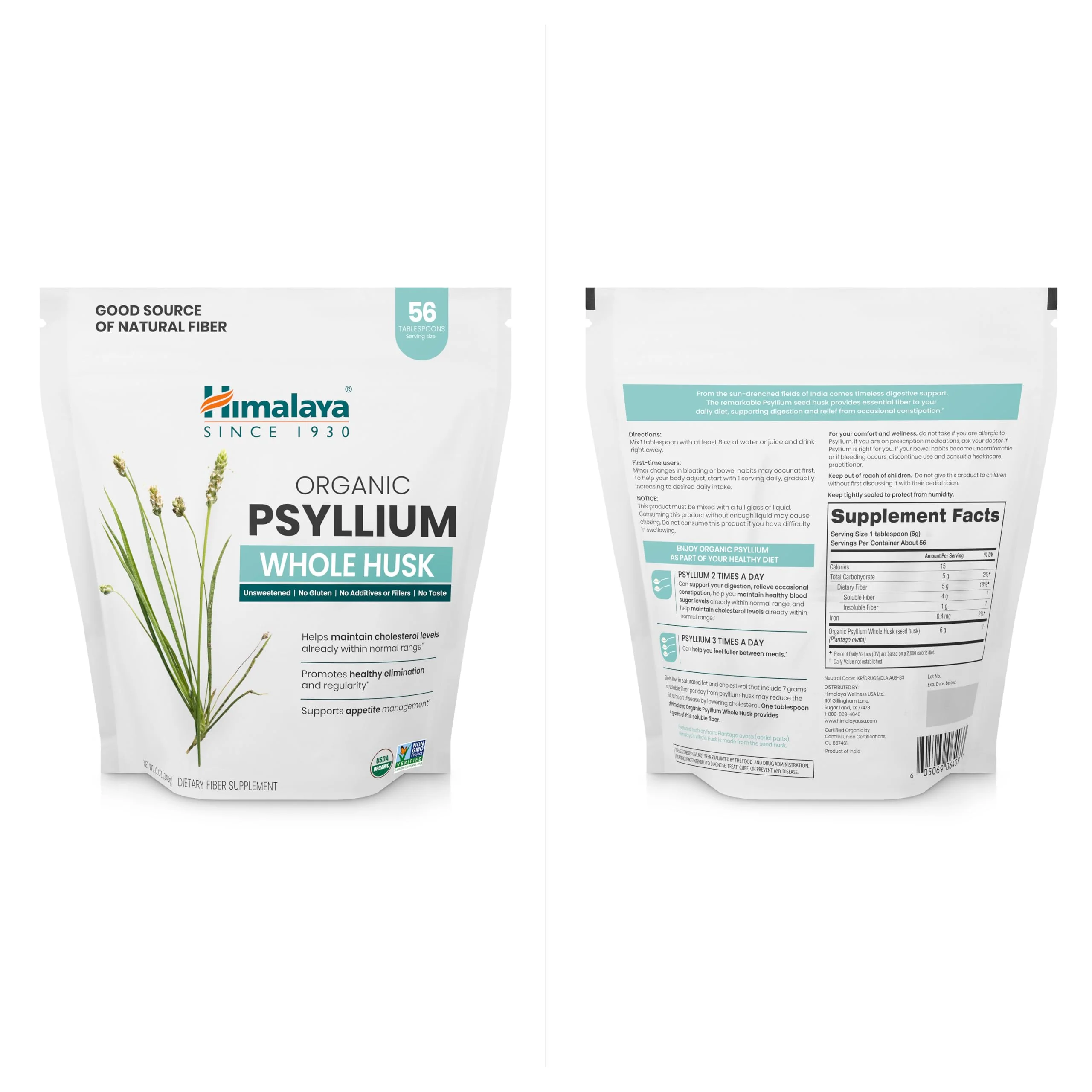 Himalaya Organic Psyllium Whole Husk – 2-Pack, 56 Tbsp, Unflavored, USDA Organic, Non-GMO Fiber Supplement - Image 15