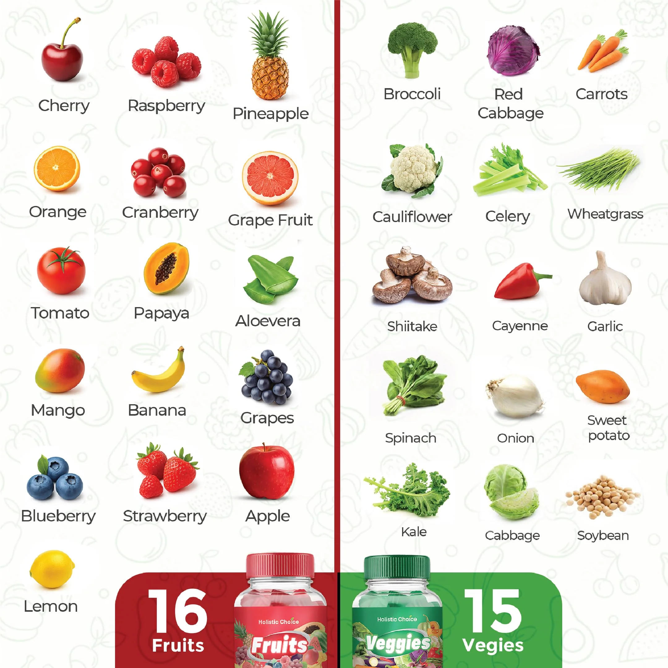 Holistic Choice Fruits & Veggies Gummies - Dual Pack Vitamin Gummies for Adults & Kids | Made in USA - Image 3