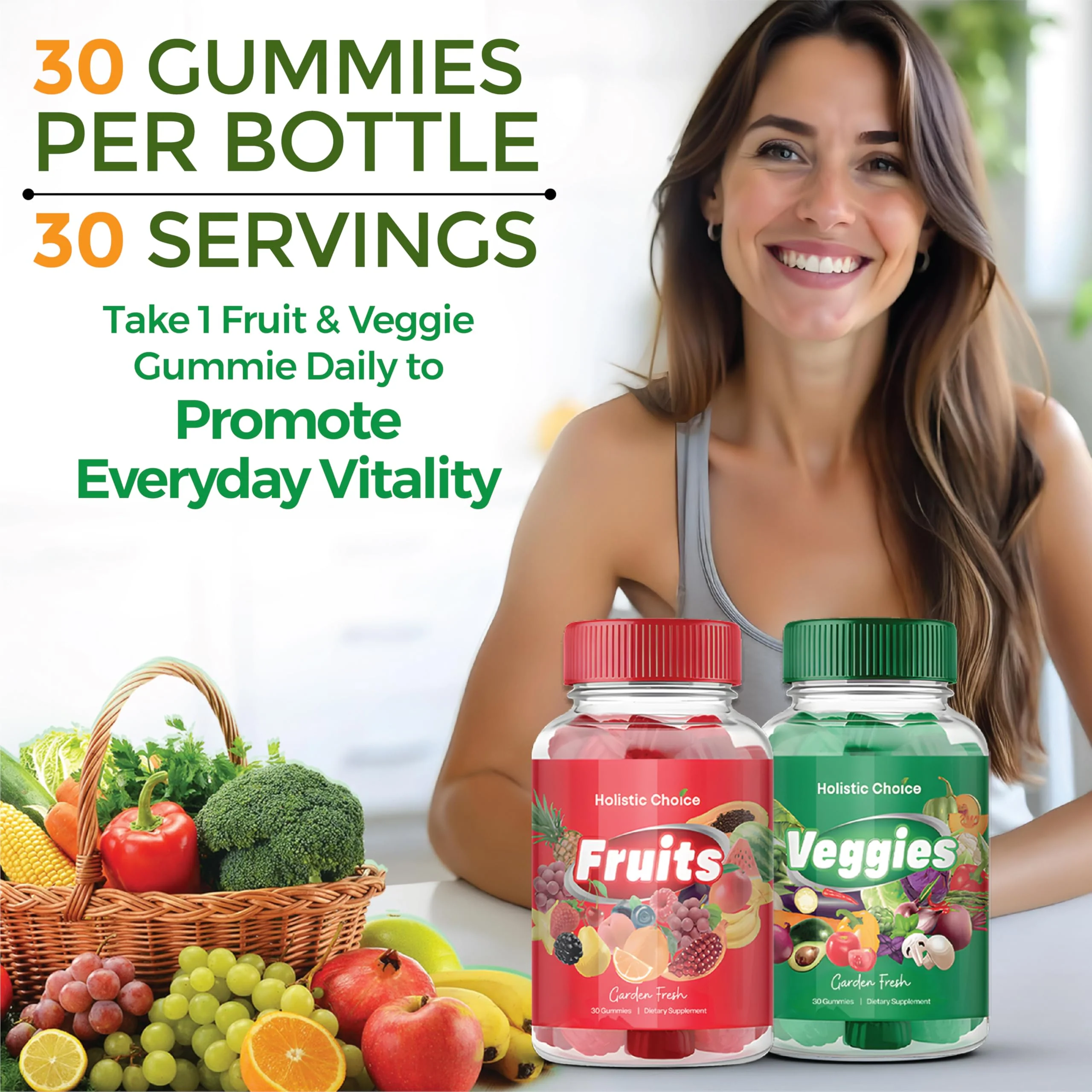 Holistic Choice Fruits & Veggies Gummies - Dual Pack Vitamin Gummies for Adults & Kids | Made in USA - Image 4