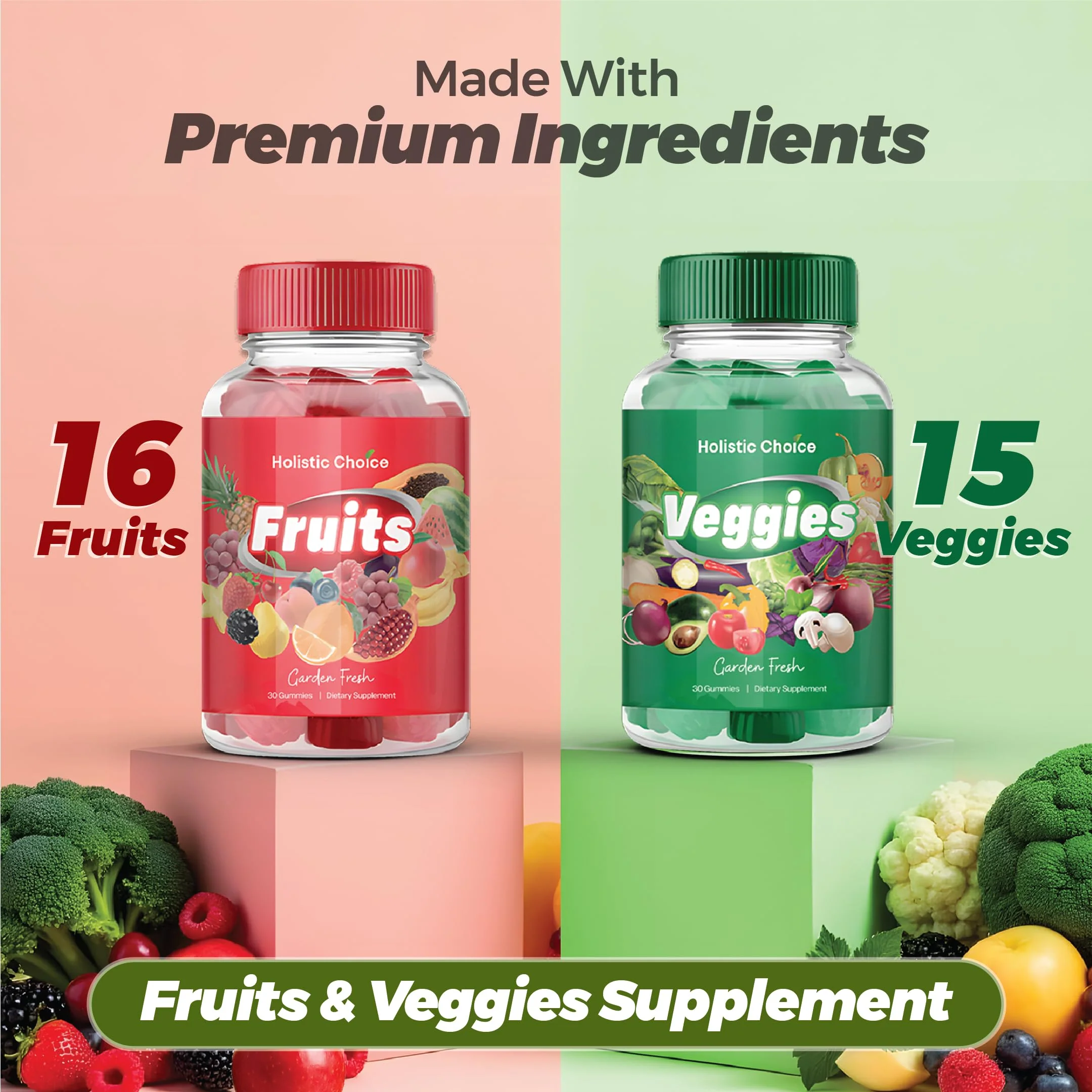 Holistic Choice Fruits & Veggies Gummies - Dual Pack Vitamin Gummies for Adults & Kids | Made in USA - Image 5