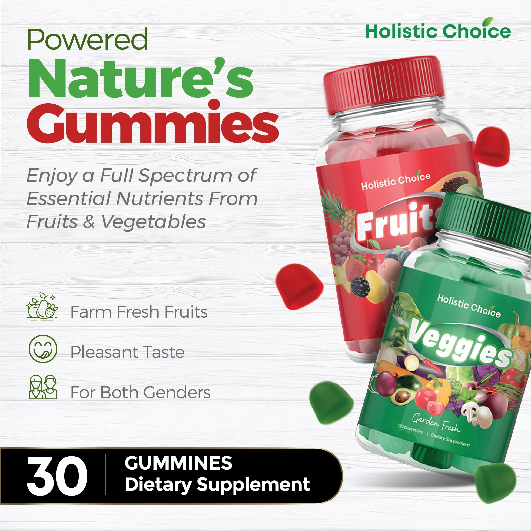 Holistic Choice Fruits & Veggies Gummies - Dual Pack Vitamin Gummies for Adults & Kids | Made in USA - Image 8