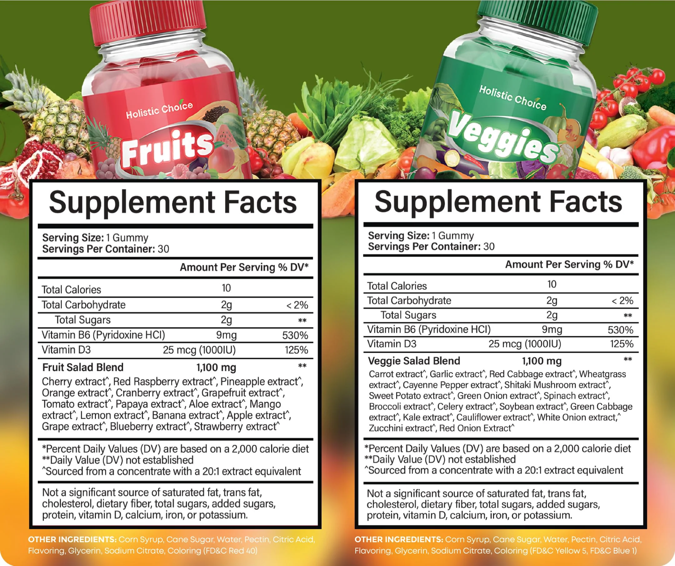 Holistic Choice Fruits & Veggies Gummies - Dual Pack Vitamin Gummies for Adults & Kids | Made in USA - Image 9
