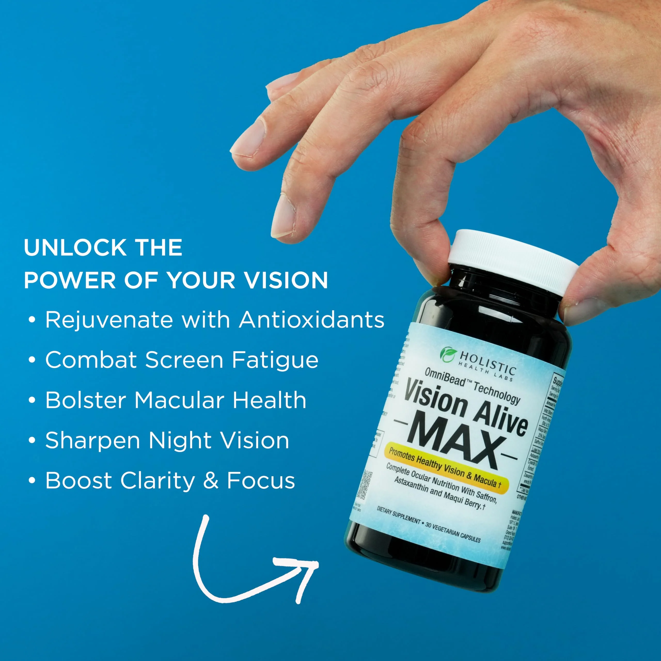 Holistic Health Labs Vision Alive Max – 8 Natural Eye Health Ingredients (Lutemax 2020, Bilberries, Blueberries, C3G from Black Currant, Maqui Berry, Saffron, Astaxanthin) – Pack of 3 - Image 3