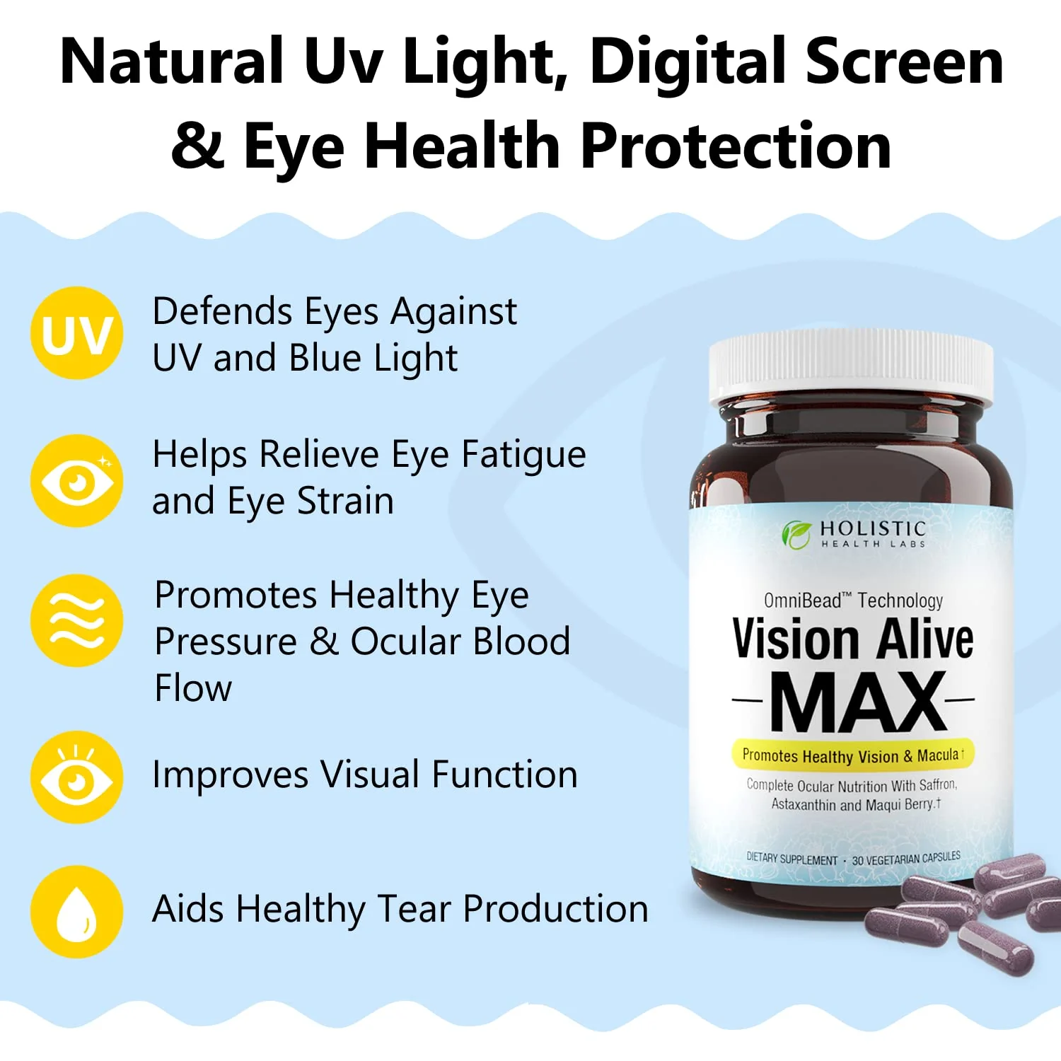 Holistic Health Labs Vision Alive Max – 8 Natural Eye Health Ingredients (Lutemax 2020, Bilberries, Blueberries, C3G from Black Currant, Maqui Berry, Saffron, Astaxanthin) – Pack of 3 - Image 8