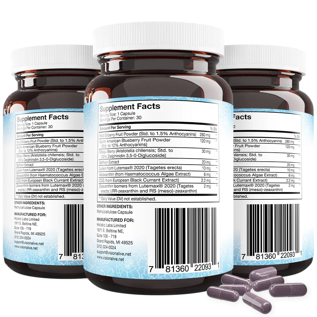 Holistic Health Labs Vision Alive Max – 8 Natural Eye Health Ingredients (Lutemax 2020, Bilberries, Blueberries, C3G from Black Currant, Maqui Berry, Saffron, Astaxanthin) – Pack of 3 - Image 9